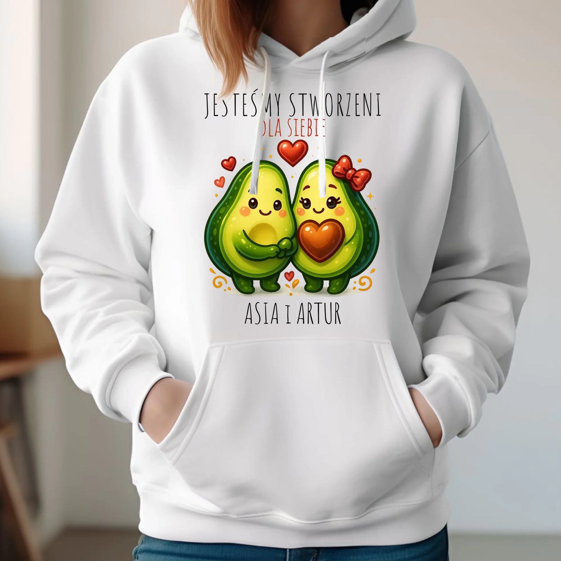 Bluza damska z kapturem - Awokado Stworzeni dla siebie - personalizowana W91 - StoryCups.pl