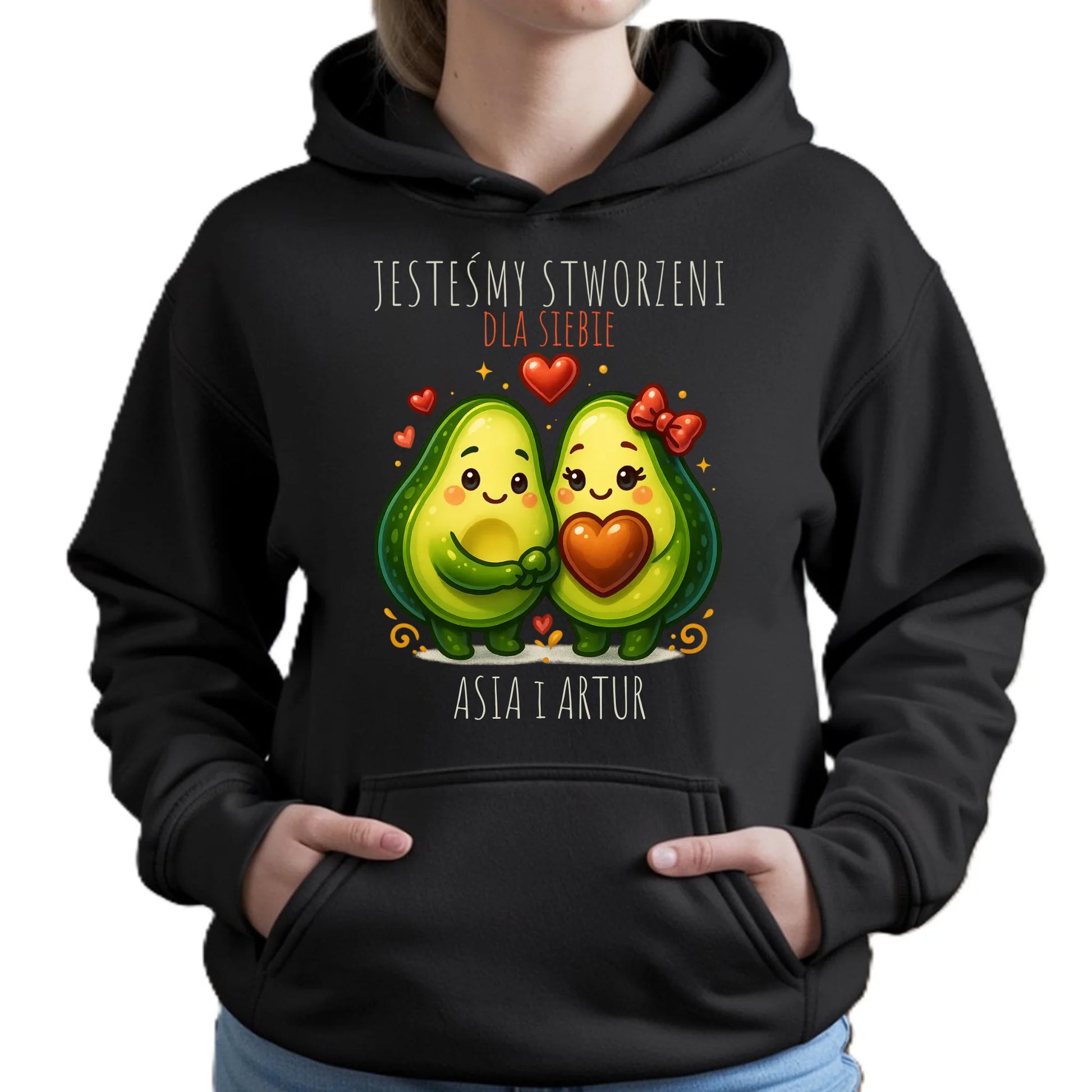 Bluza damska z kapturem - Awokado Stworzeni dla siebie - personalizowana W91 - StoryCups.pl