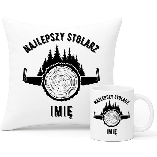 Zestaw poduszka i kubek dla stolarza - Najlepszy stolarz - personalizowany ZS01 - StoryCups.pl
