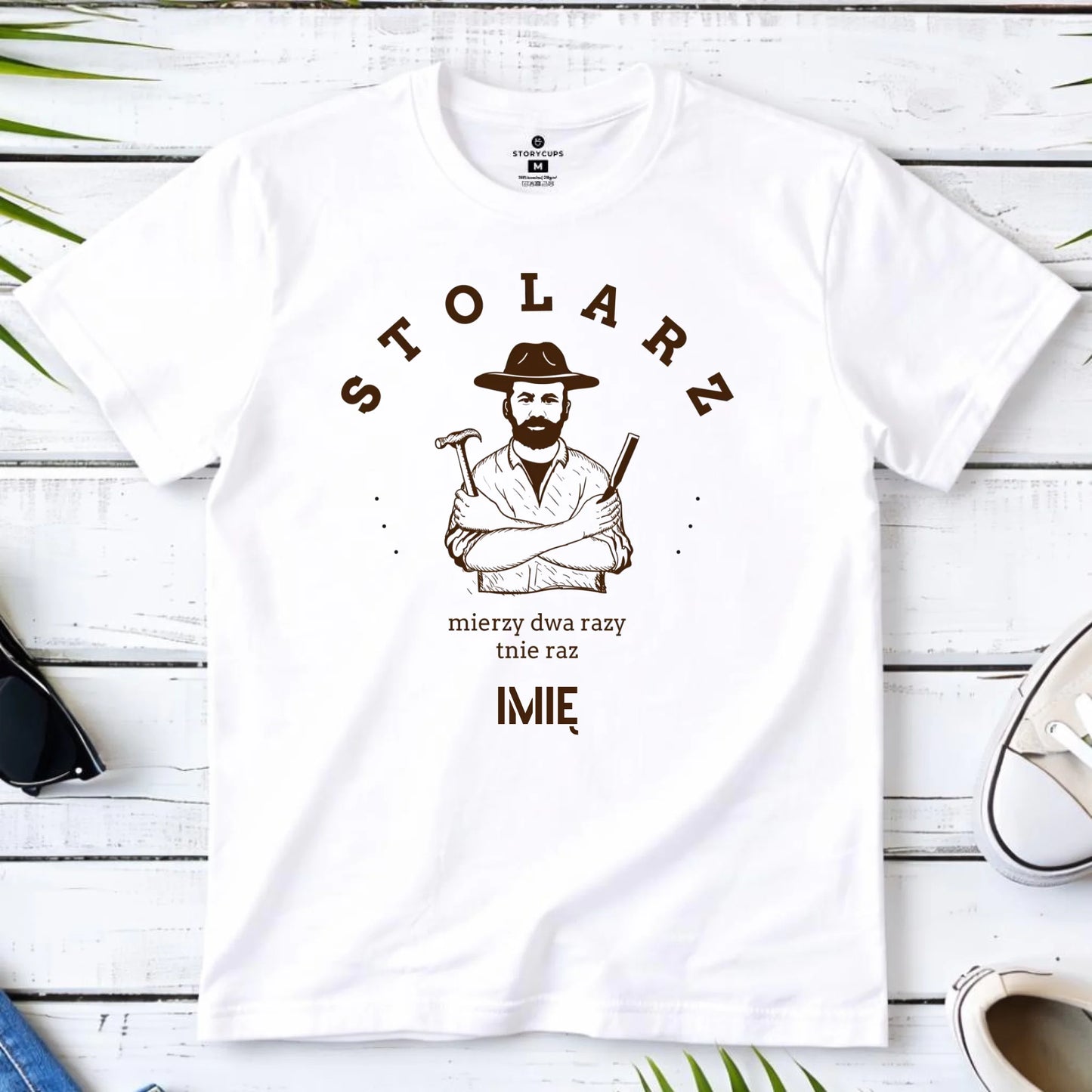 Koszulka męska dla stolarza - Mierzy dwa razy tnie raz - personalizowana ZS02 - StoryCups.pl