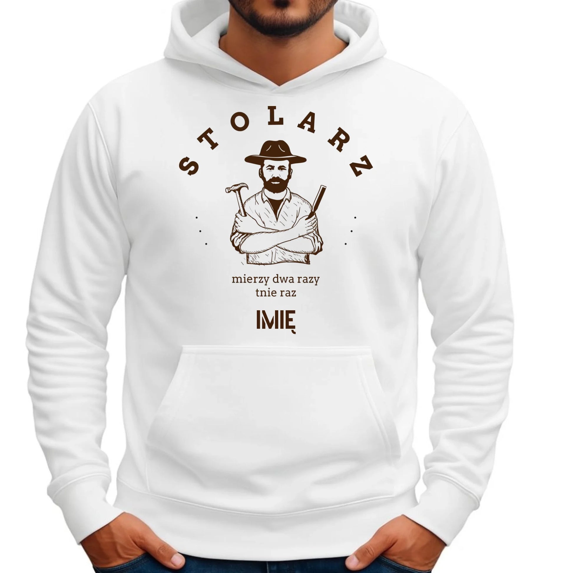 Bluza męska z kapturem dla stolarza - Mierzy dwa razy tnie raz - personalizowana ZS02 - StoryCups.pl