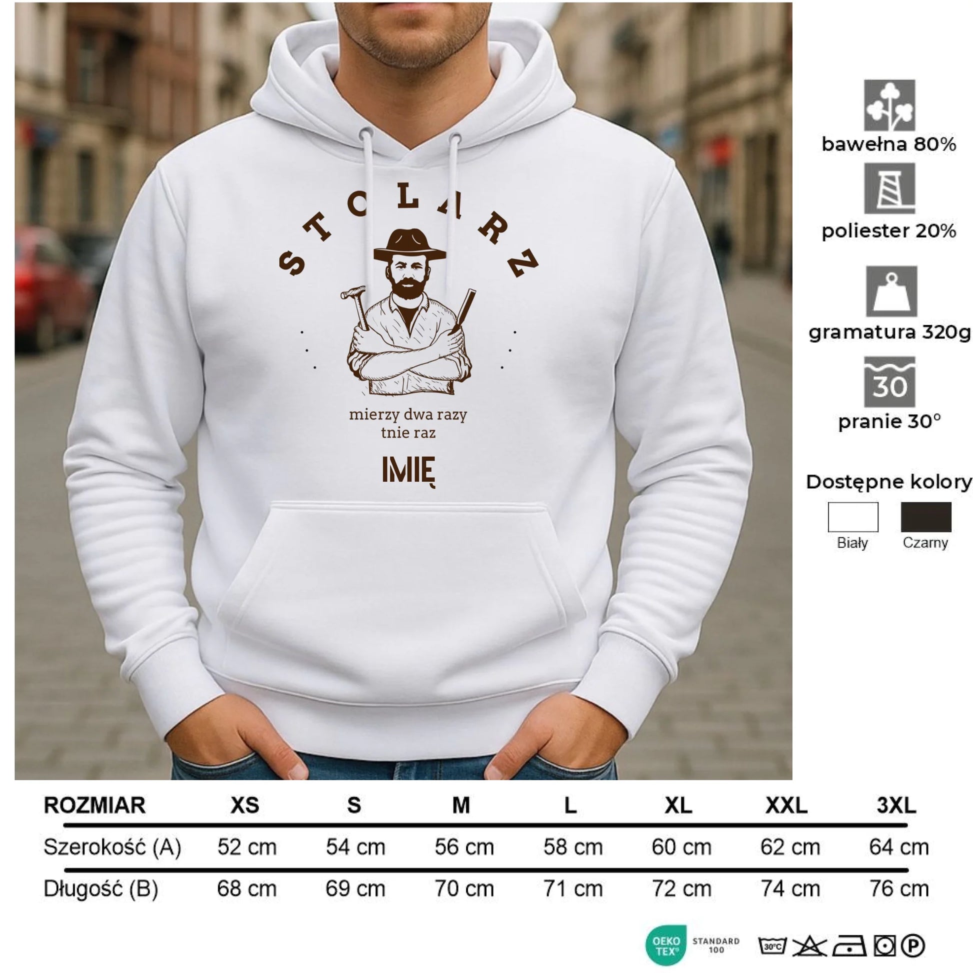 Bluza męska z kapturem dla stolarza - Mierzy dwa razy tnie raz - personalizowana ZS02 - StoryCups.pl