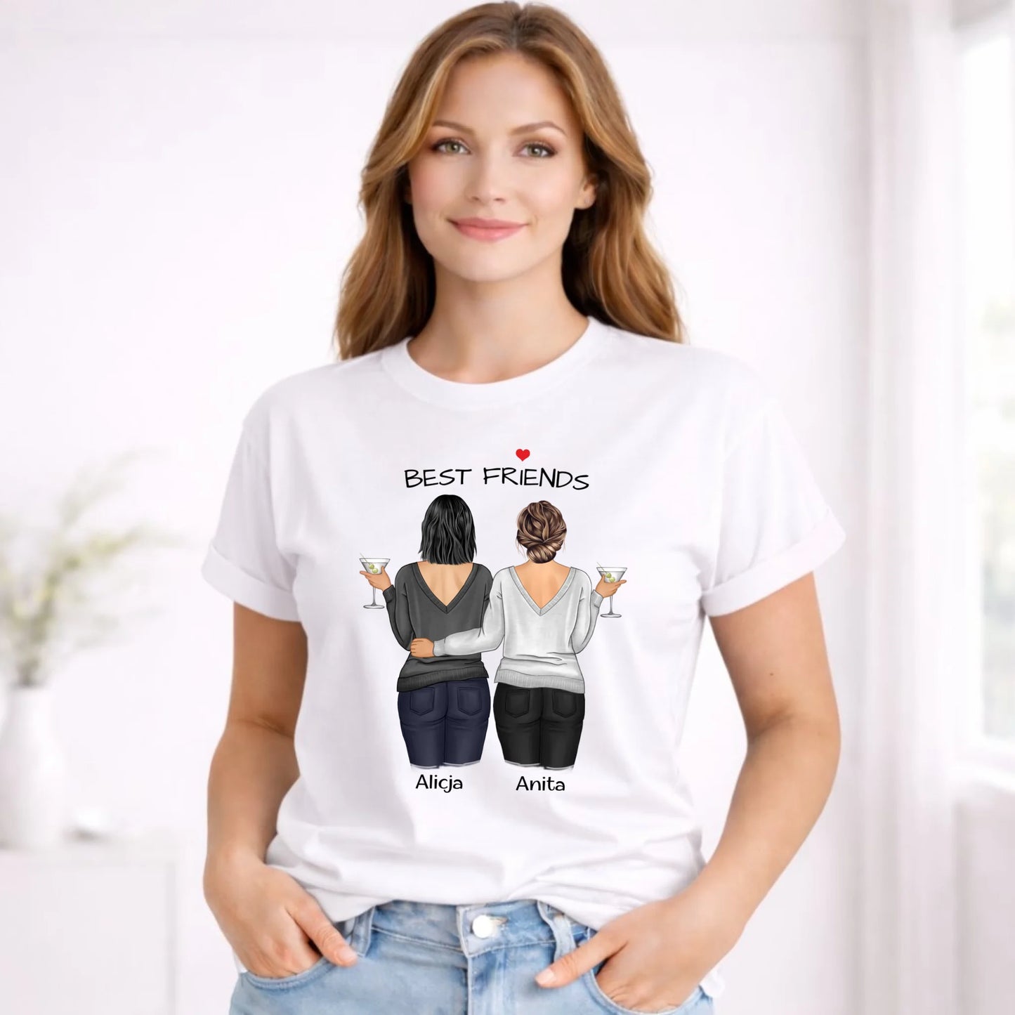 Koszulka damska - prezent dla przyjaciółki - Best Friends - personalizowane postacie 2-4 osoby PR03