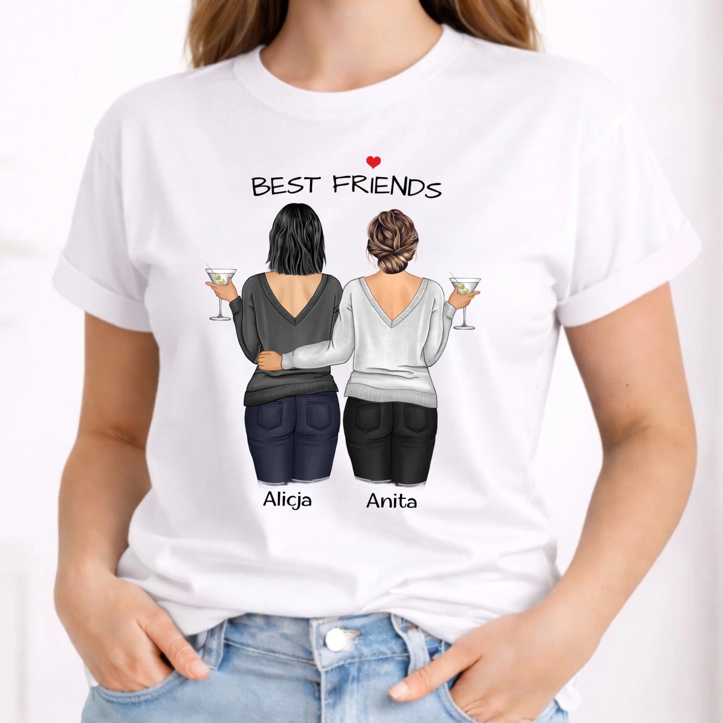 Koszulka damska - prezent dla przyjaciółki - Best Friends - personalizowane postacie 2-4 osoby PR03