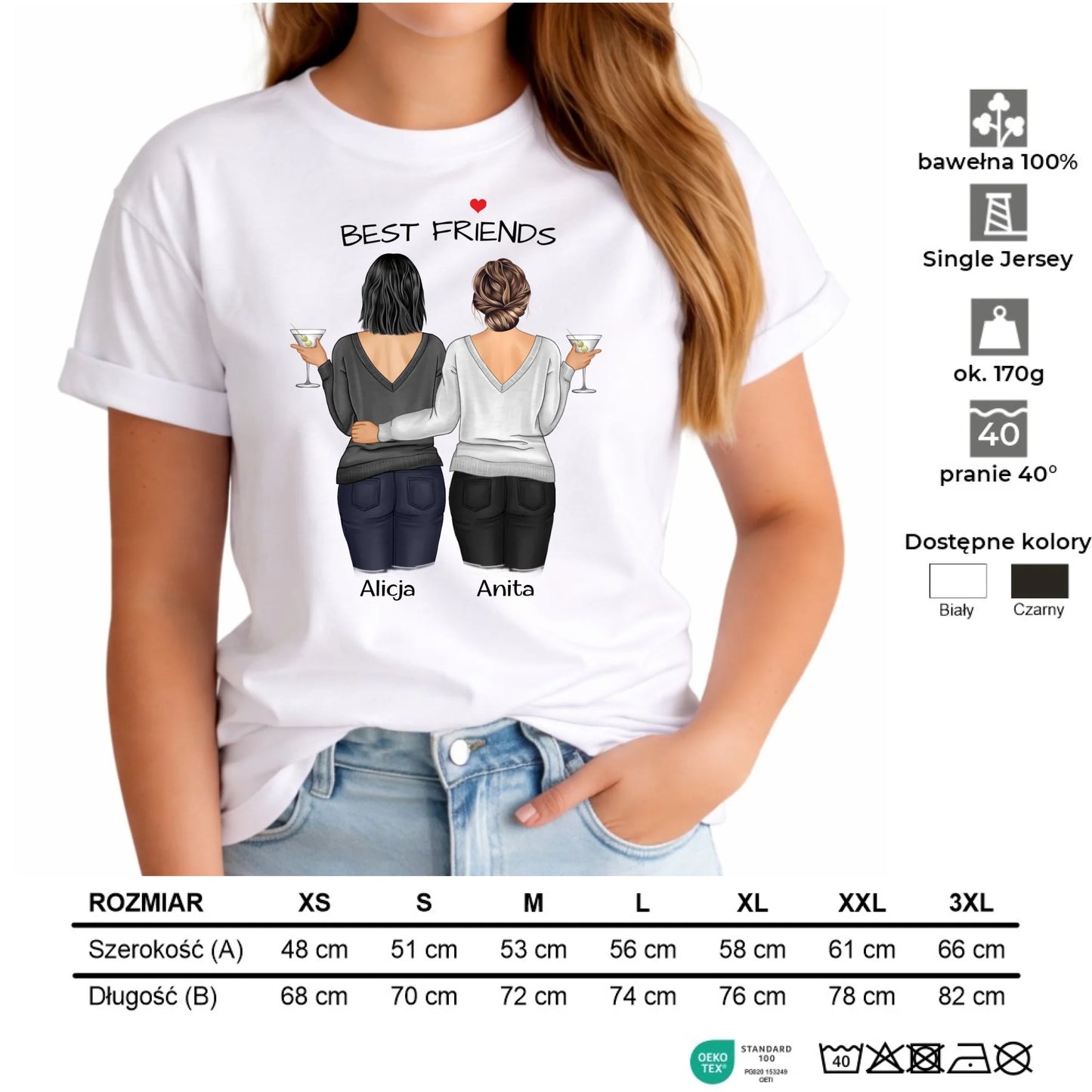 Koszulka damska - prezent dla przyjaciółki - Best Friends - personalizowane postacie 2-4 osoby PR03