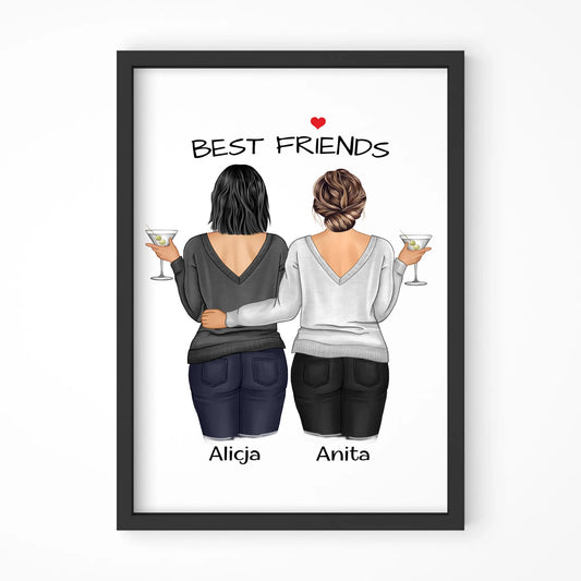 Plakat w ramie - prezent dla przyjaciółki - Best Friends - personalizowane postacie 2-4 osoby PR03 - StoryCups.pl