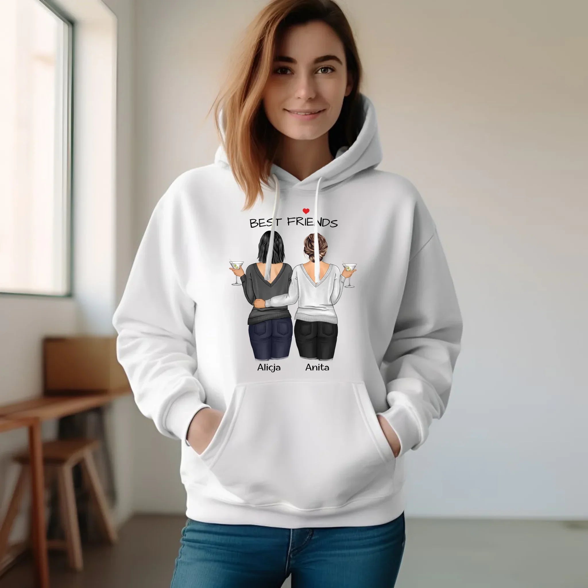 Bluza damska z kapturem - prezent dla przyjaciółki - Best Friends - personalizowane postacie 2-4 osoby PR03