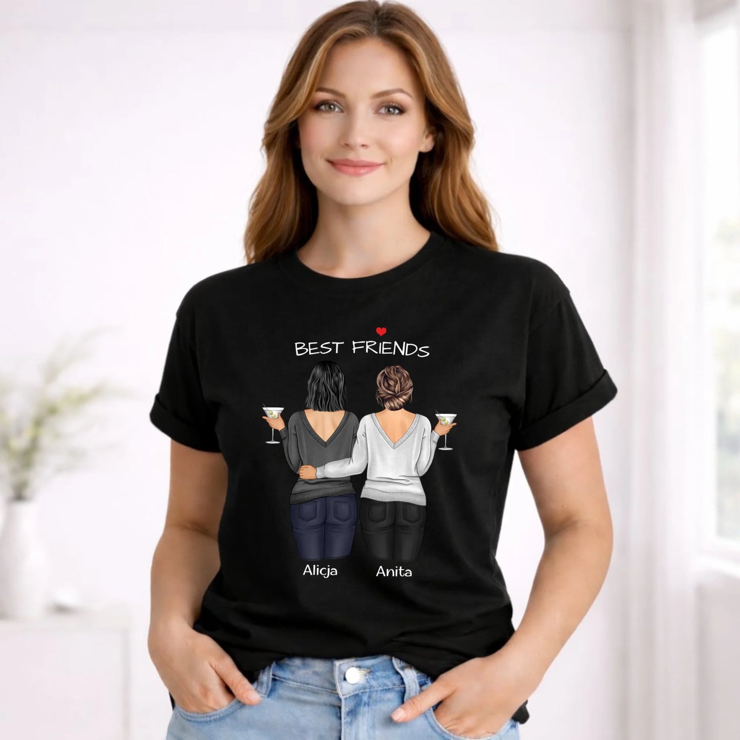Koszulka damska - prezent dla przyjaciółki - Best Friends - personalizowane postacie 2-4 osoby PR03