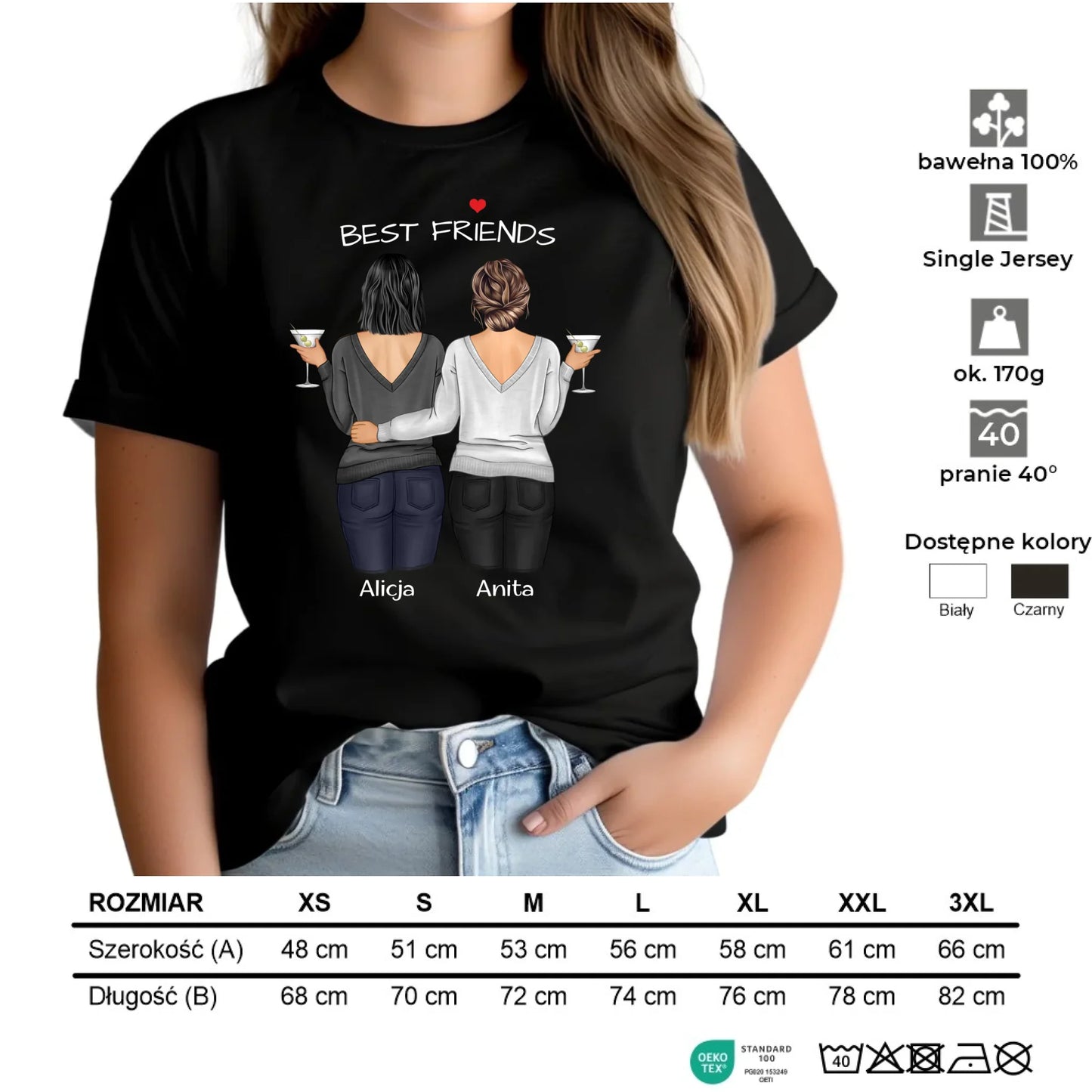 Koszulka damska - prezent dla przyjaciółki - Best Friends - personalizowane postacie 2-4 osoby PR03