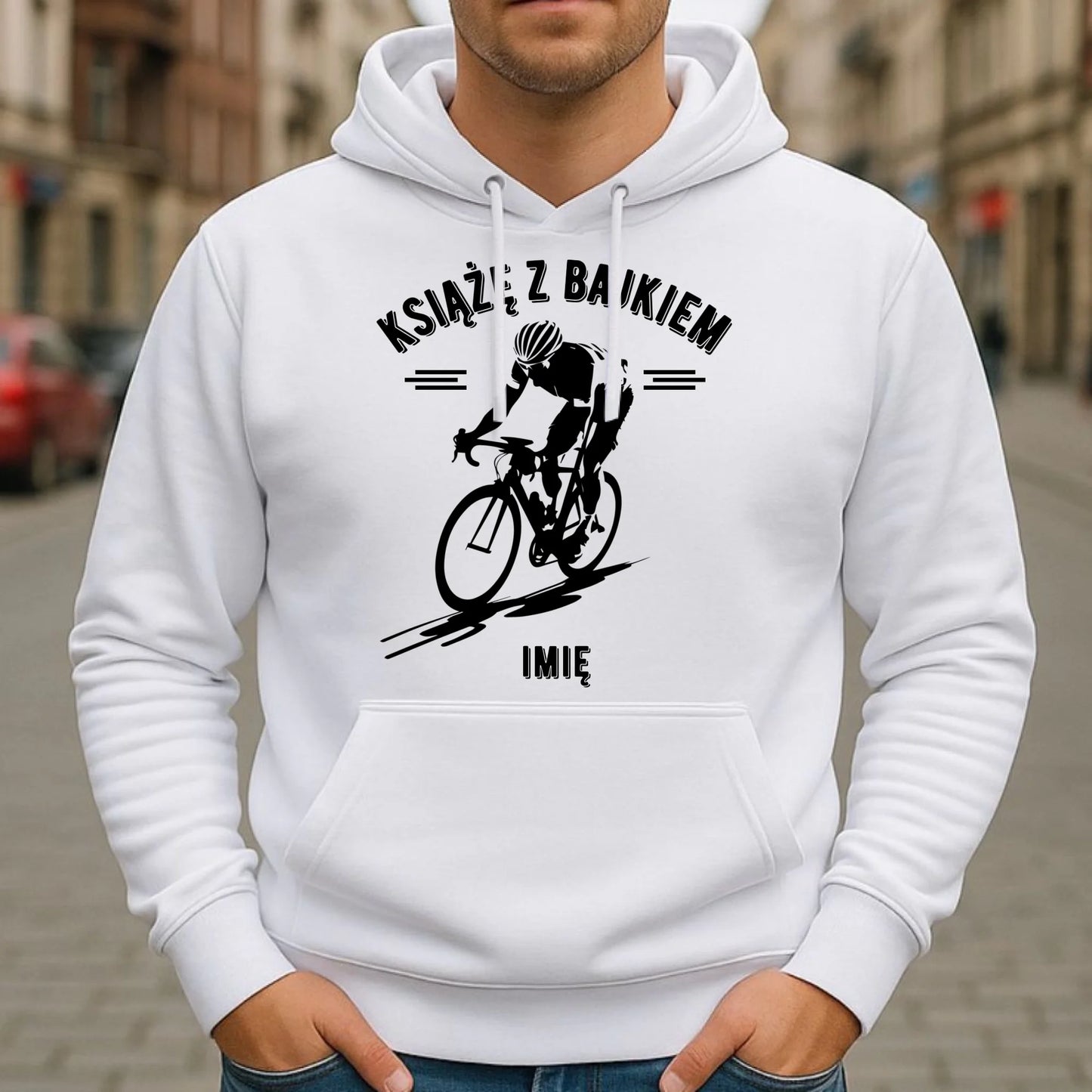 Bluza męska z kapturem dla rowerzysty - Książę z bajkiem - personalizowana HR01 - StoryCups.pl