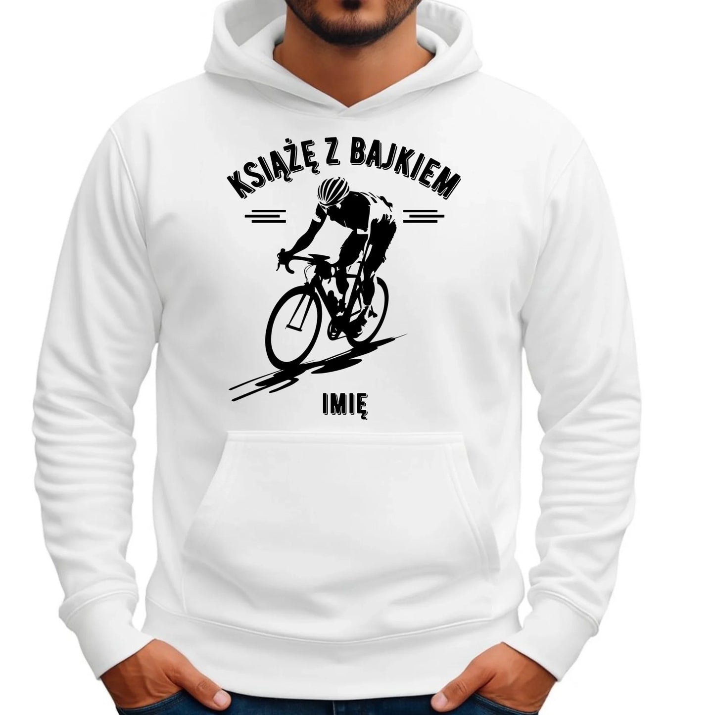 Bluza męska z kapturem dla rowerzysty - Książę z bajkiem - personalizowana HR01 - StoryCups.pl