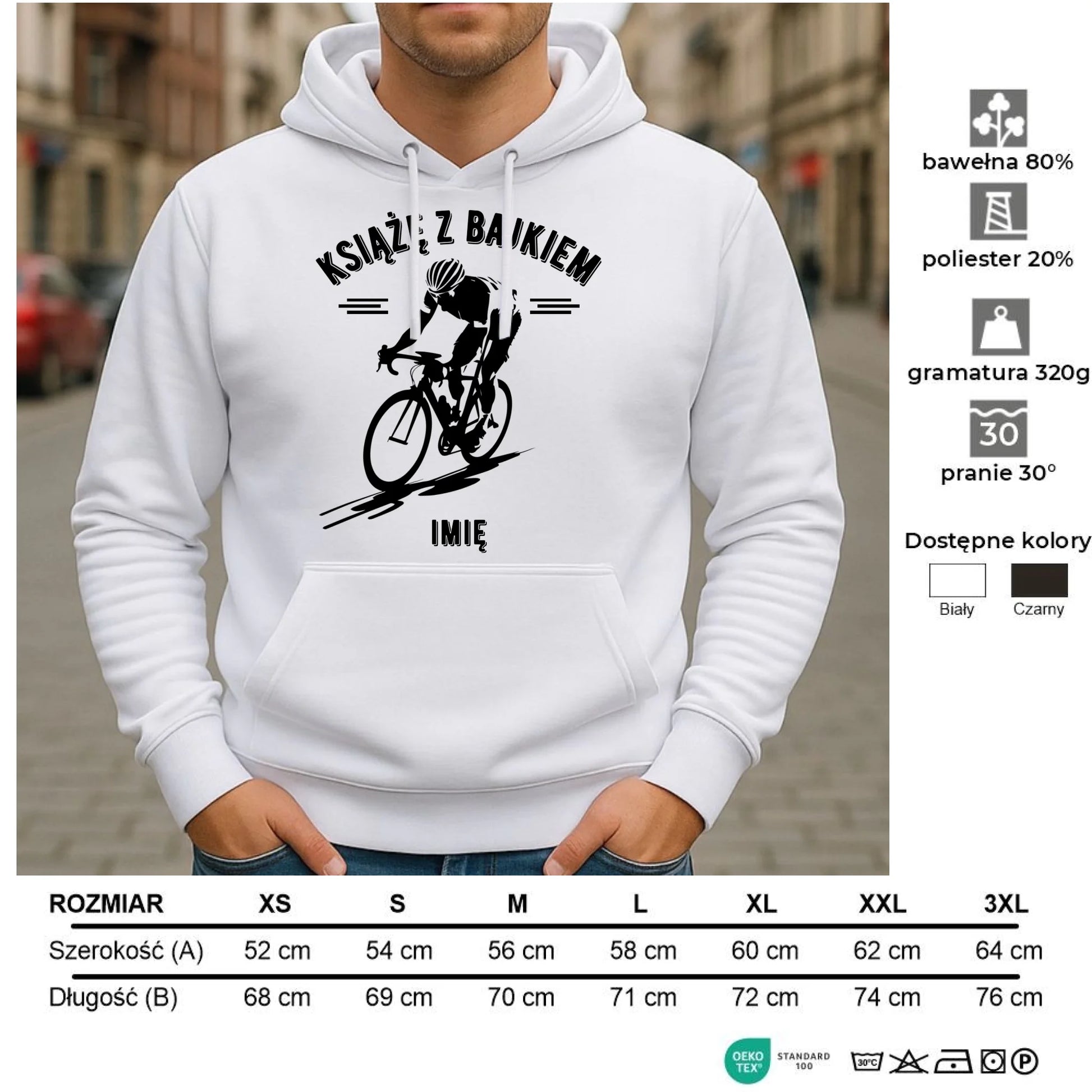 Bluza męska z kapturem dla rowerzysty - Książę z bajkiem - personalizowana HR01 - StoryCups.pl