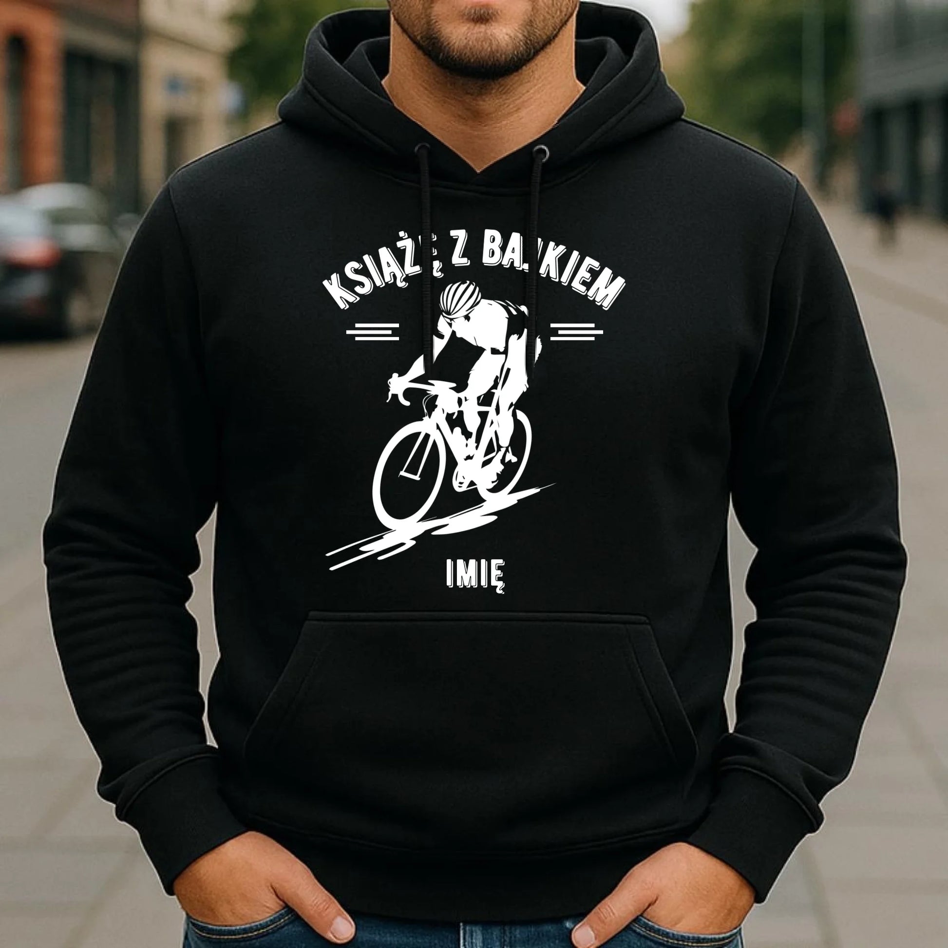 Bluza męska z kapturem dla rowerzysty - Książę z bajkiem - personalizowana HR01 - StoryCups.pl