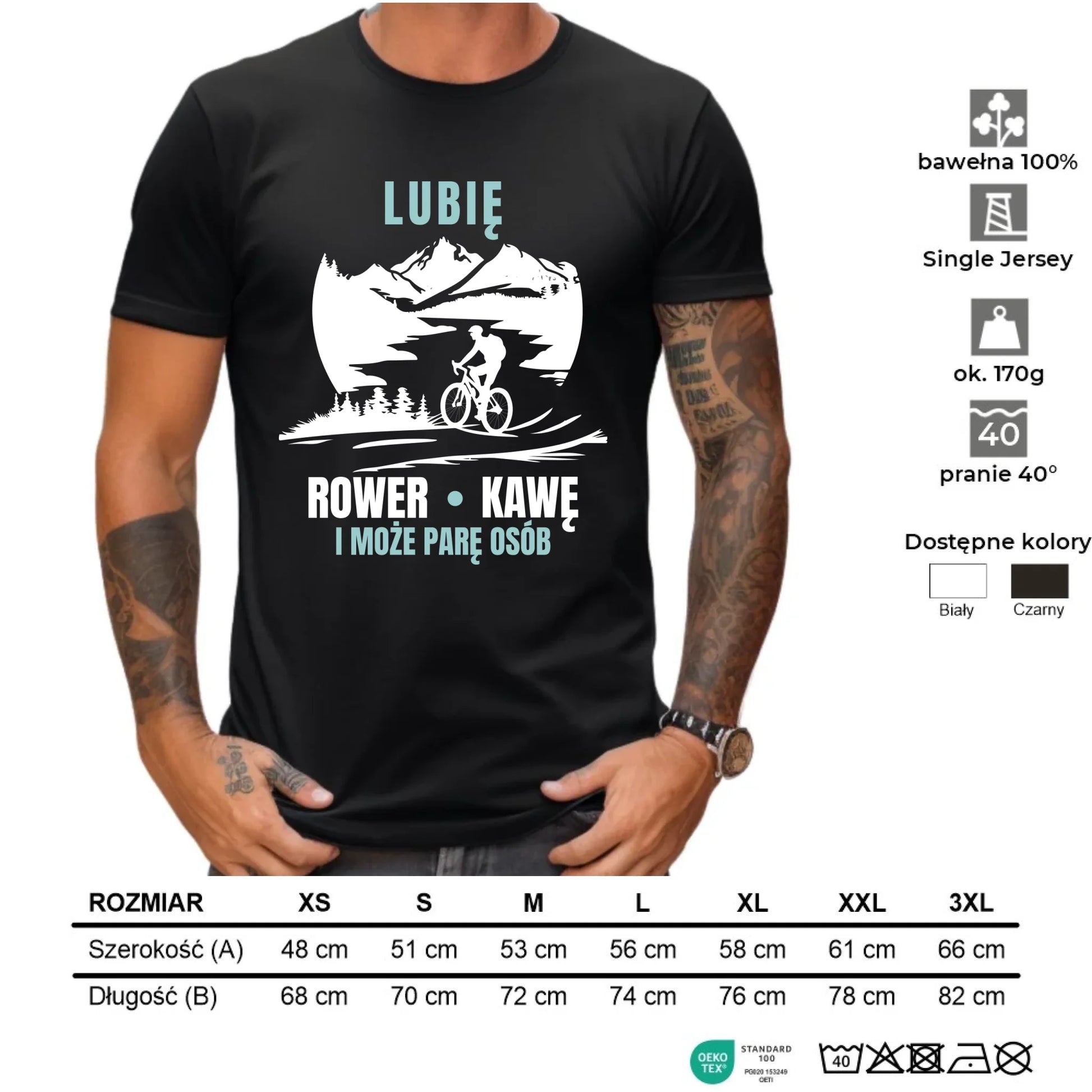 Koszulka męska dla rowerzysty - Lubię rower kawę i może parę osób HR05 - StoryCups.pl