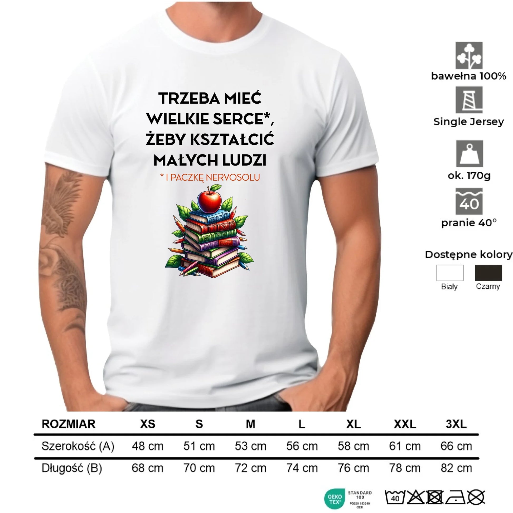 Koszulka męska dla nauczyciela - Trzeba mieć wielkie serce i paczkę nervosolu N73 - StoryCups.pl