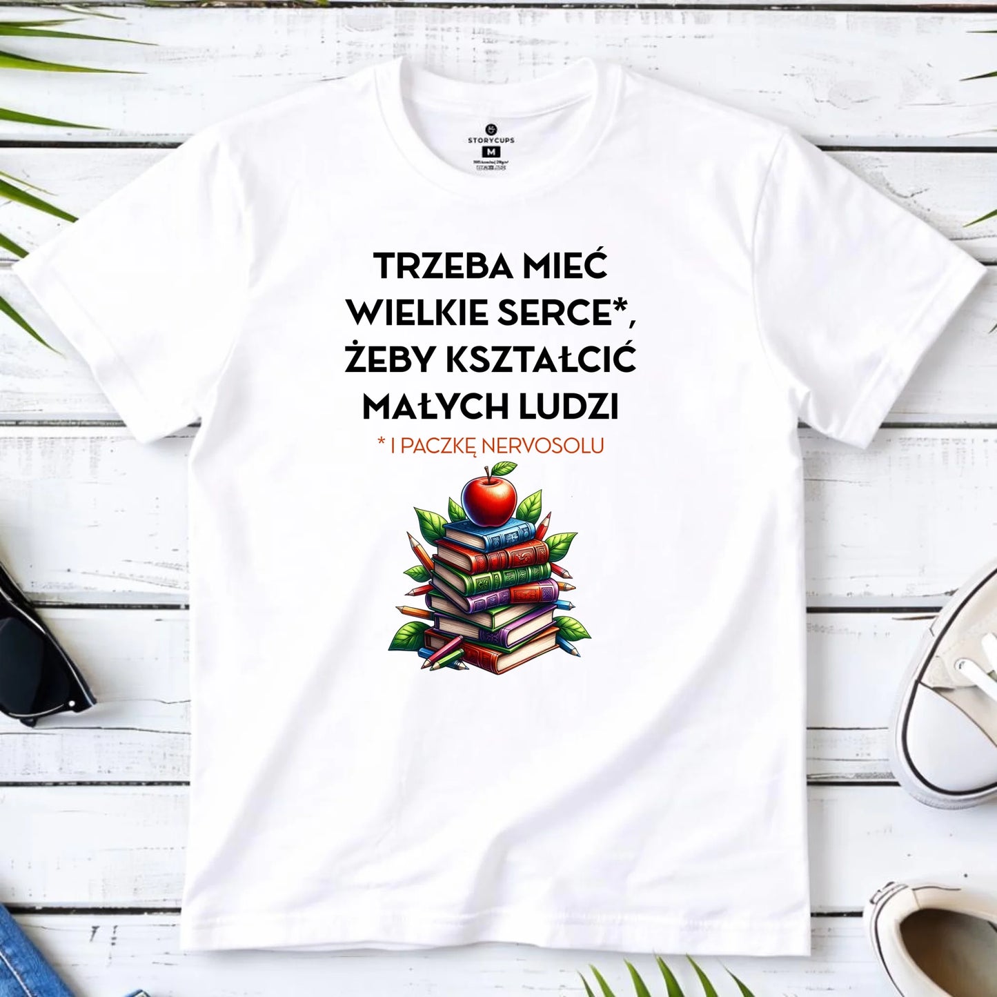 Koszulka męska dla nauczyciela - Trzeba mieć wielkie serce i paczkę nervosolu N73 - StoryCups.pl