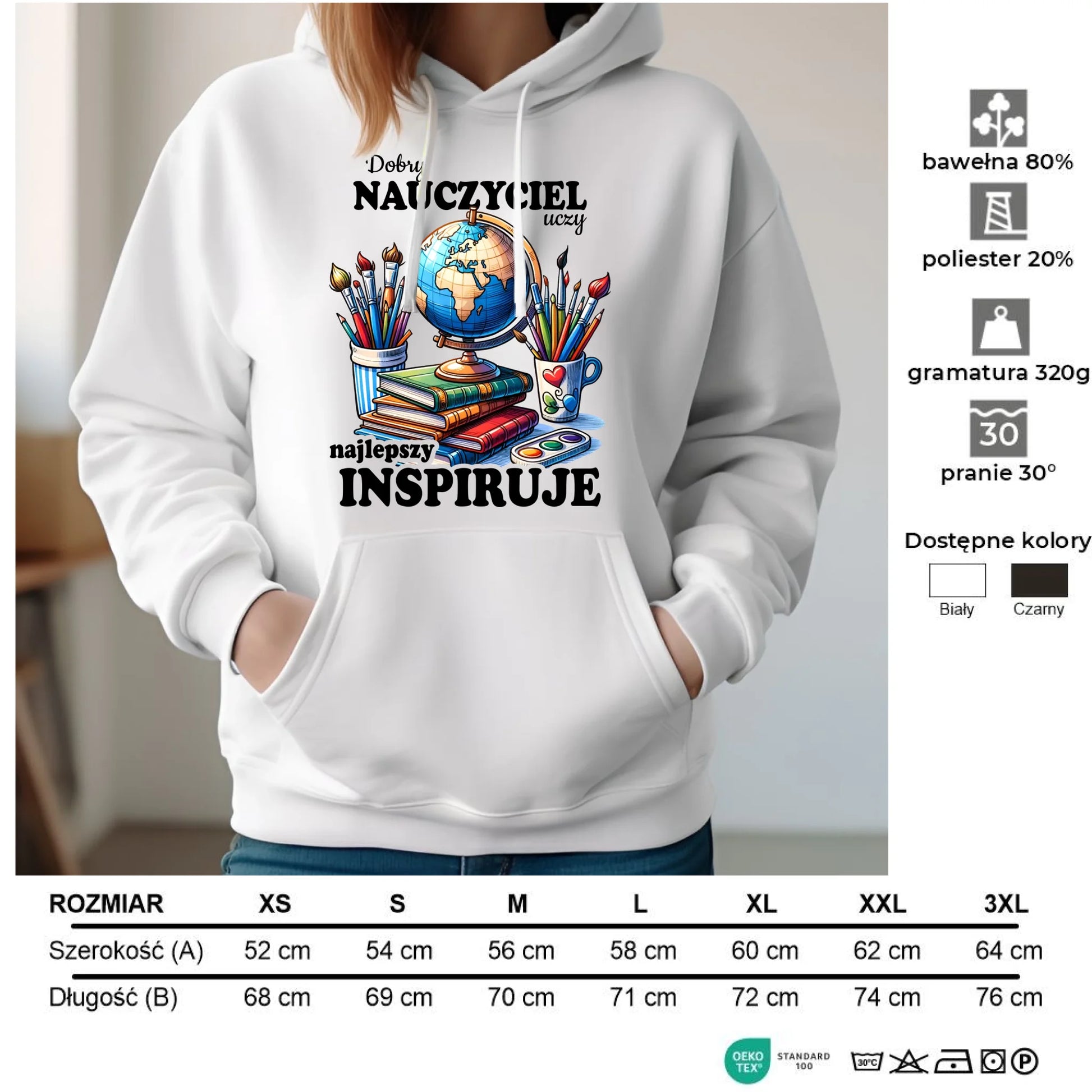 Bluza z kapturem dla nauczycielki - Dobry nauczyciel uczy najlepszy inspiruje N72 - StoryCups.pl