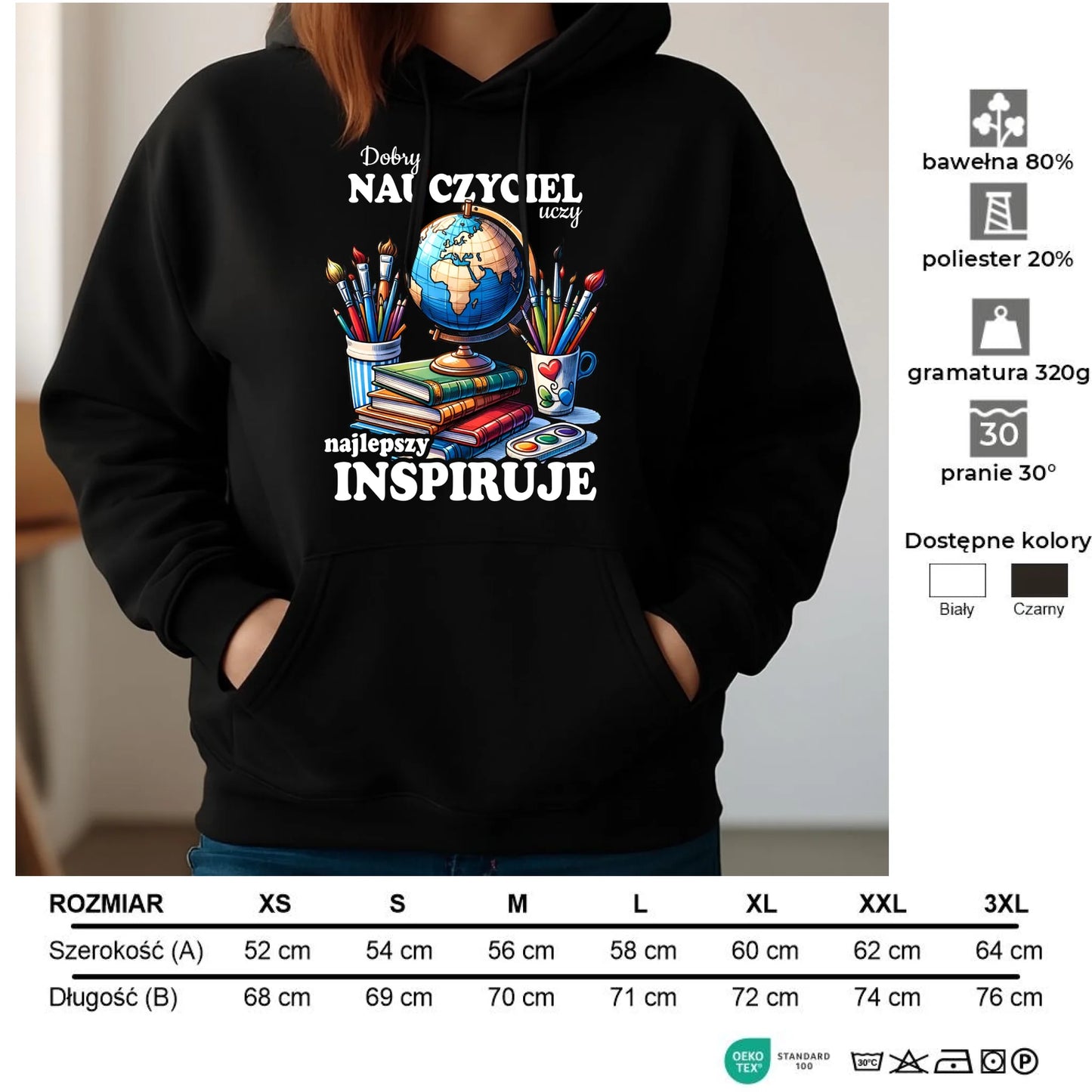 Bluza z kapturem dla nauczycielki - Dobry nauczyciel uczy najlepszy inspiruje N72 - StoryCups.pl