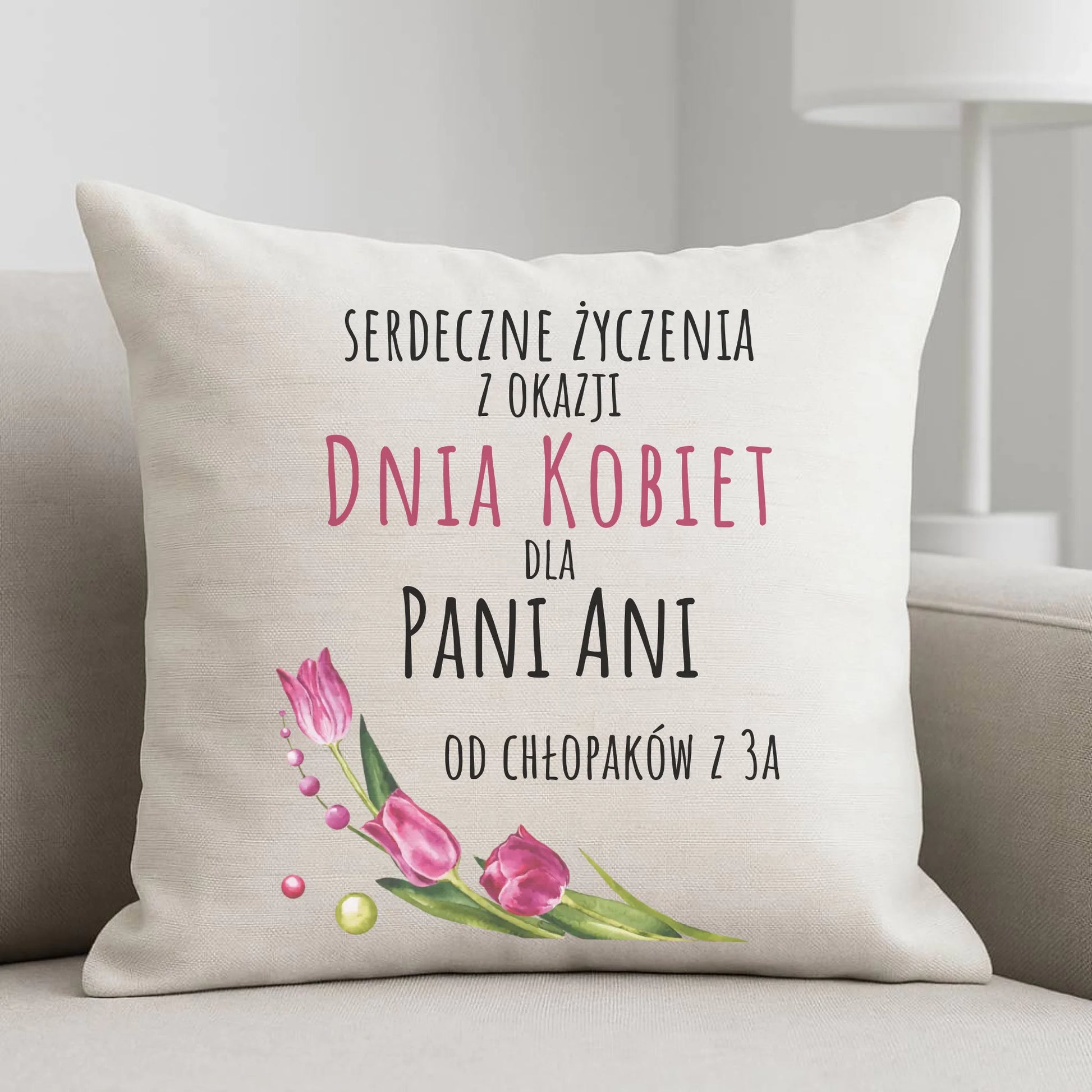 Poduszka na Dzień Kobiet - Serdeczne życzenia - personalizowana DK01 - StoryCups.pl