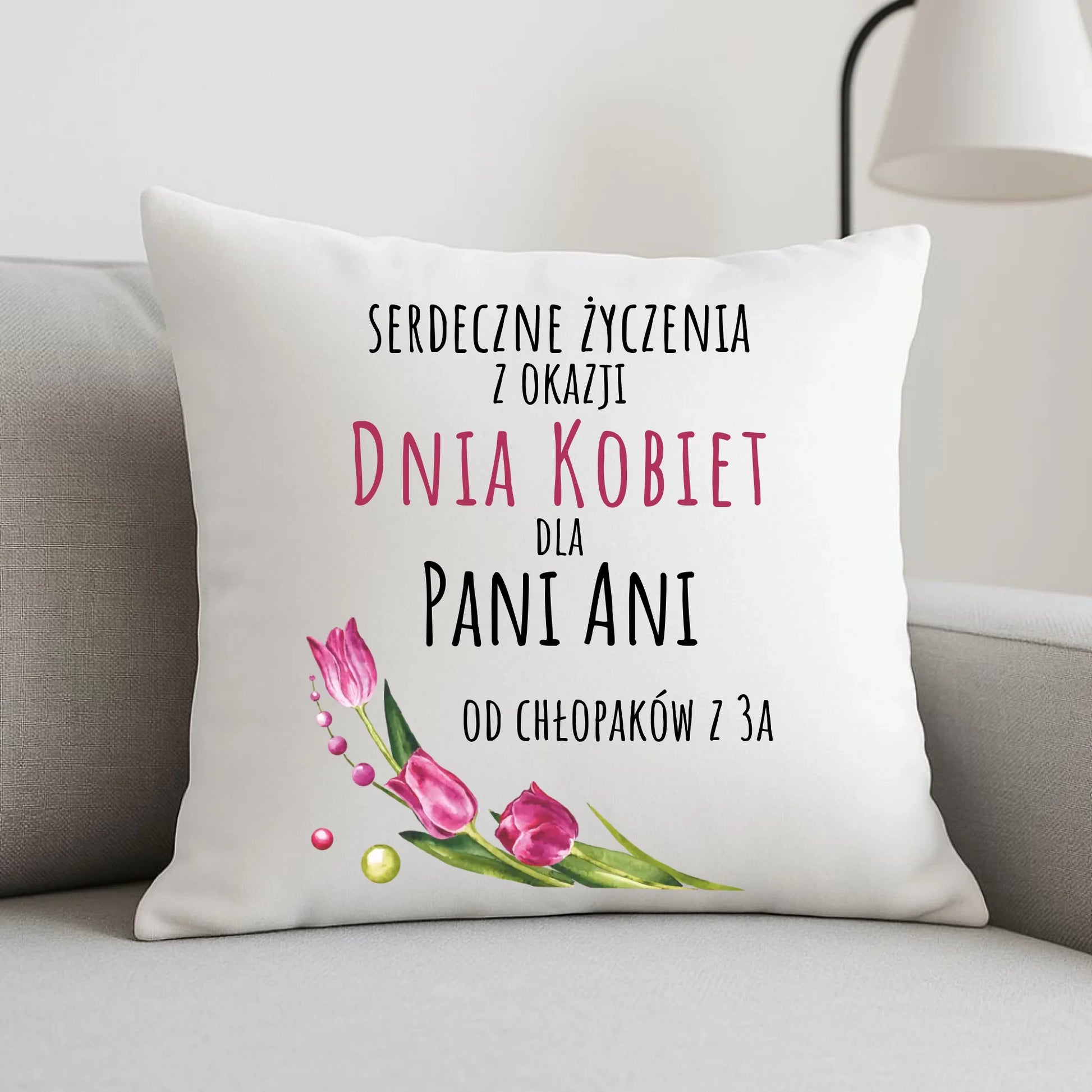 Poduszka na Dzień Kobiet - Serdeczne życzenia - personalizowana DK01 - StoryCups.pl