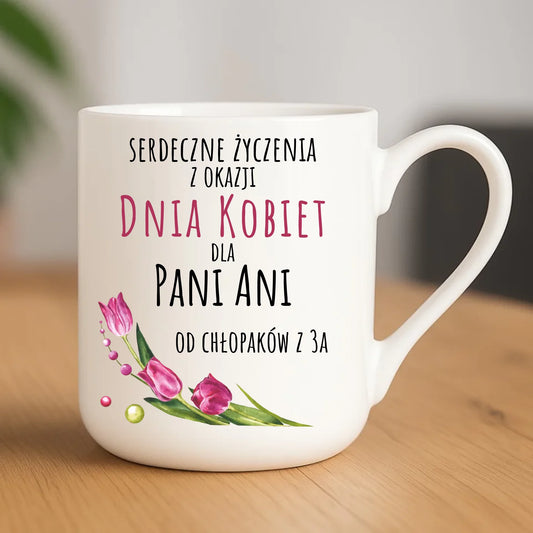 Kubek elegant na Dzień Kobiet - Serdeczne życzenia - personalizowany DK01 - StoryCups.pl