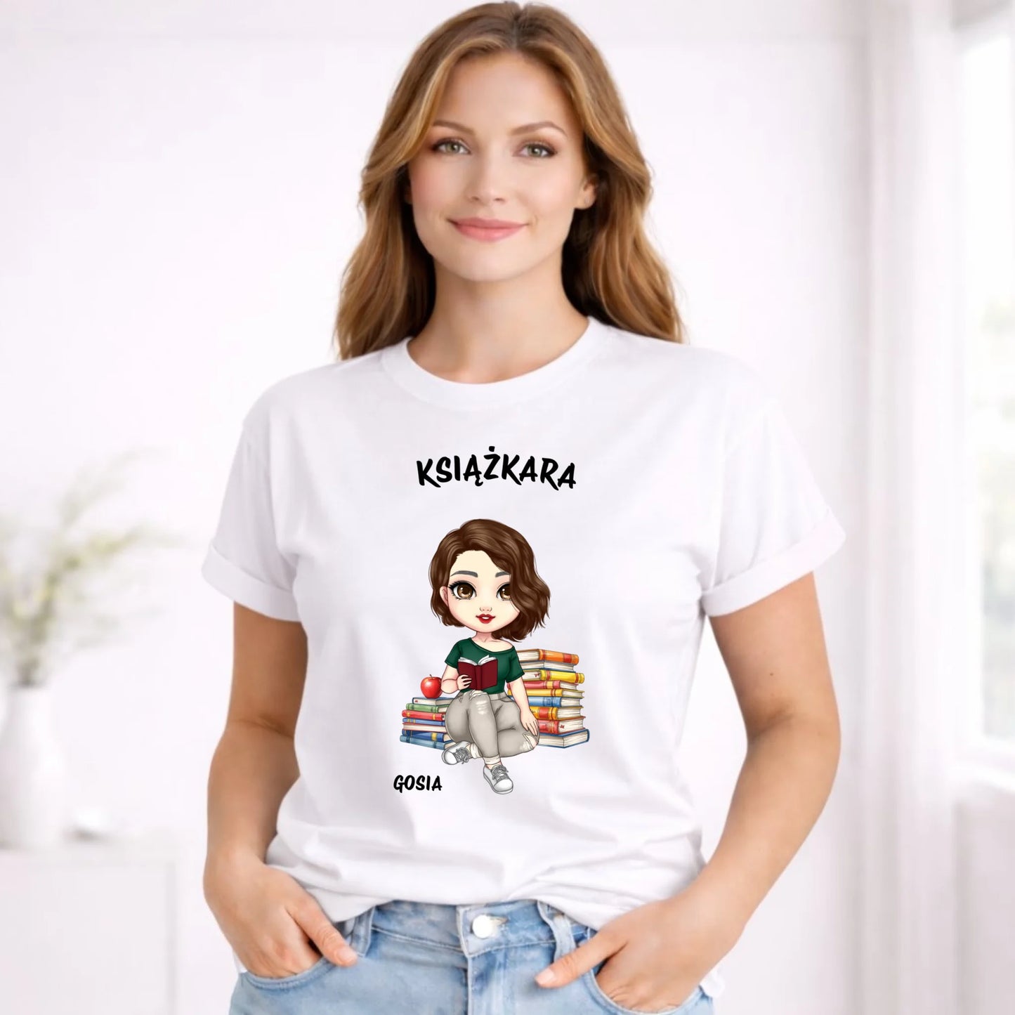 Koszulka damska - Książkara - Prezent dla miłośniczki czytania książek - personalizowana DZ03