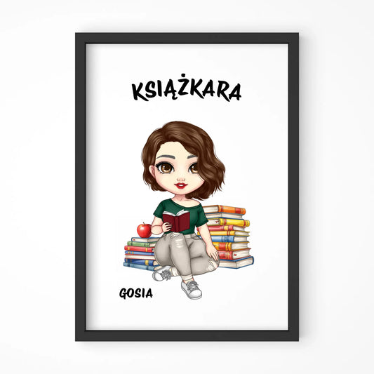 Plakat w ramie - Książkara - Prezent dla miłośniczki czytania książek - personalizowany DZ03