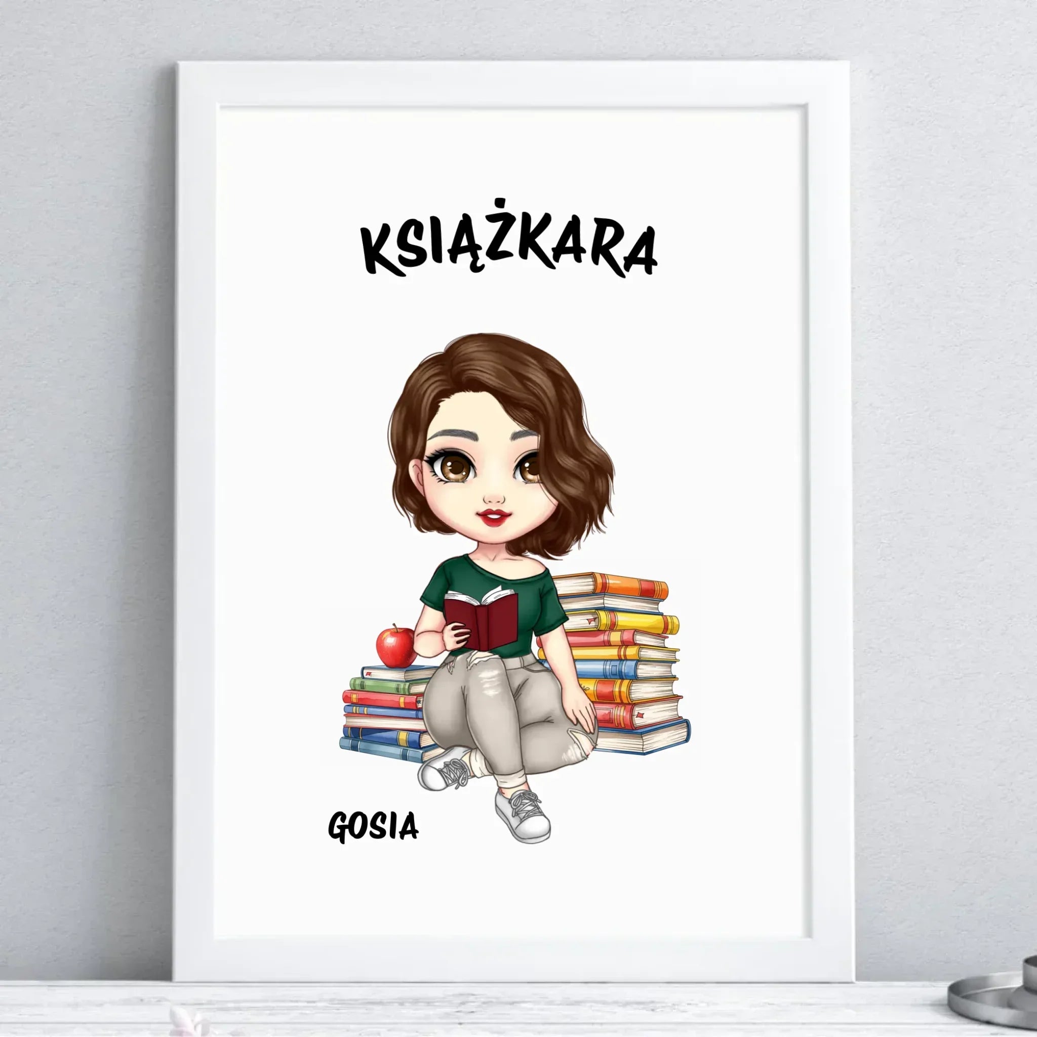 Plakat w ramie - Książkara - Prezent dla miłośniczki czytania książek - personalizowany DZ03 - StoryCups.pl