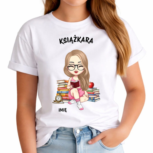 Koszulka damska - Książkara - Prezent dla miłośniczki czytania książek - personalizowana DZ04