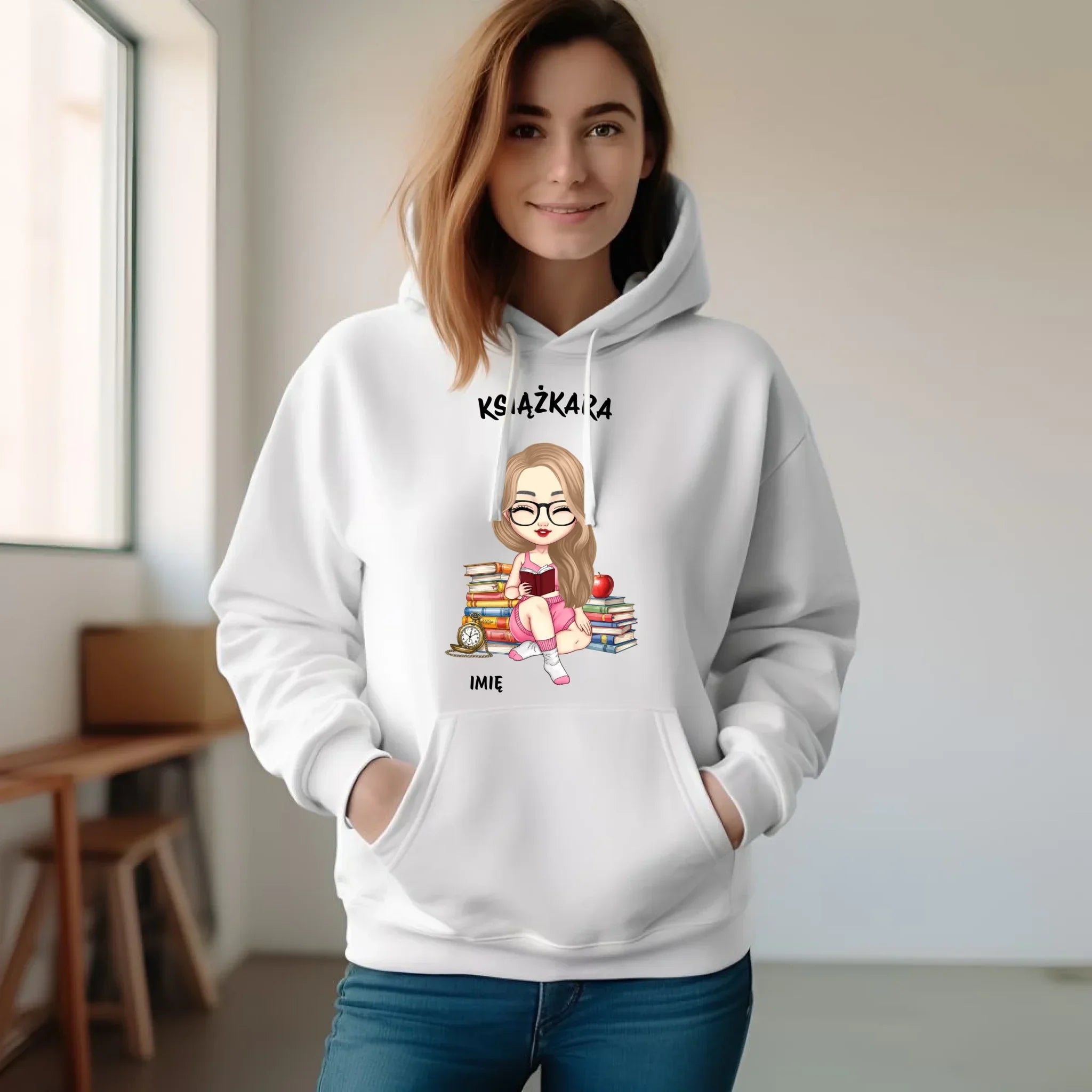 Bluza damska z kapturem - Książkara - Prezent dla miłośniczki czytania książek - personalizowana DZ04 - StoryCups.pl