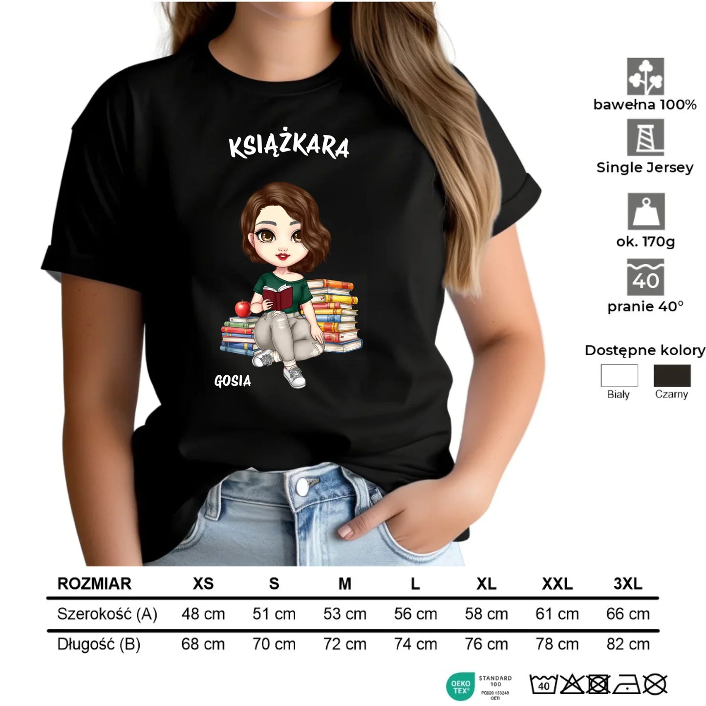 Koszulka damska - Książkara - Prezent dla miłośniczki czytania książek - personalizowana DZ03
