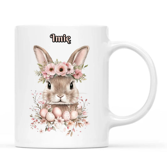 Kubek na Wielkanoc - Zajączek Boho w kwiatach - Prezent personalizowany WN05 - StoryCups.pl