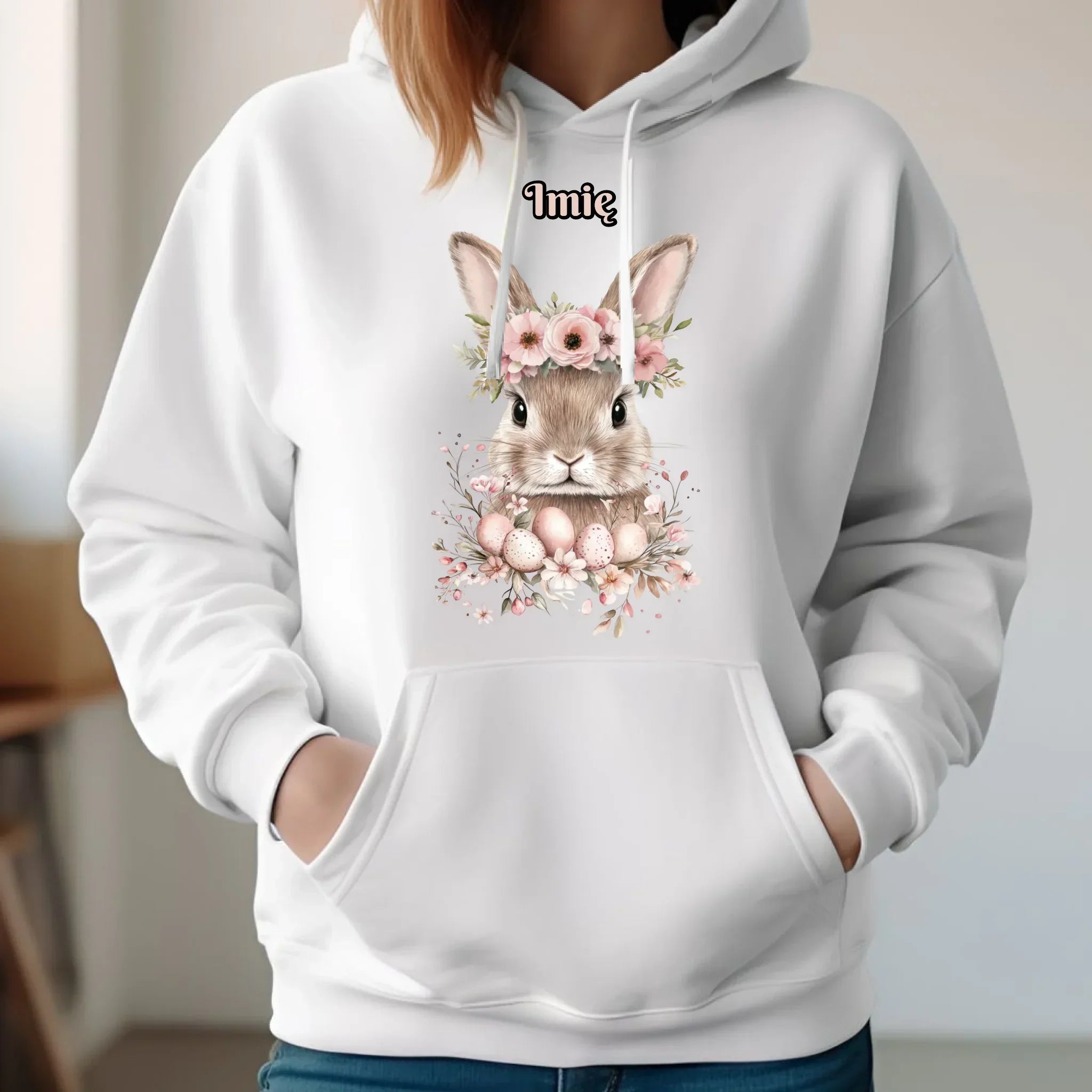 Bluza damska z kapturem na Wielkanoc - Zajączek Boho - personalizowana WN05 - StoryCups.pl