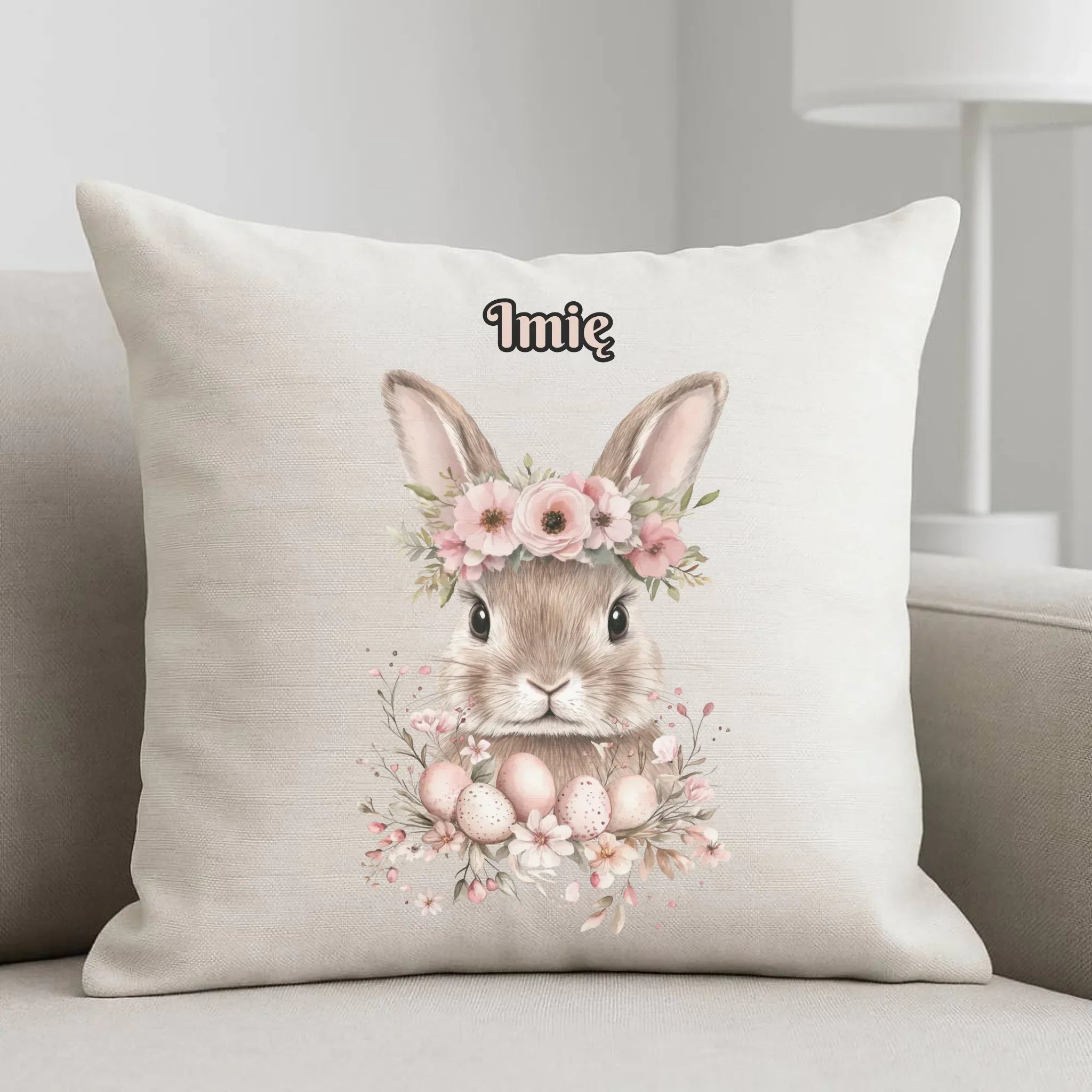 Poduszka dekoracyjna na Wielkanoc - Zajączek Boho - personalizowana WN05 - StoryCups.pl