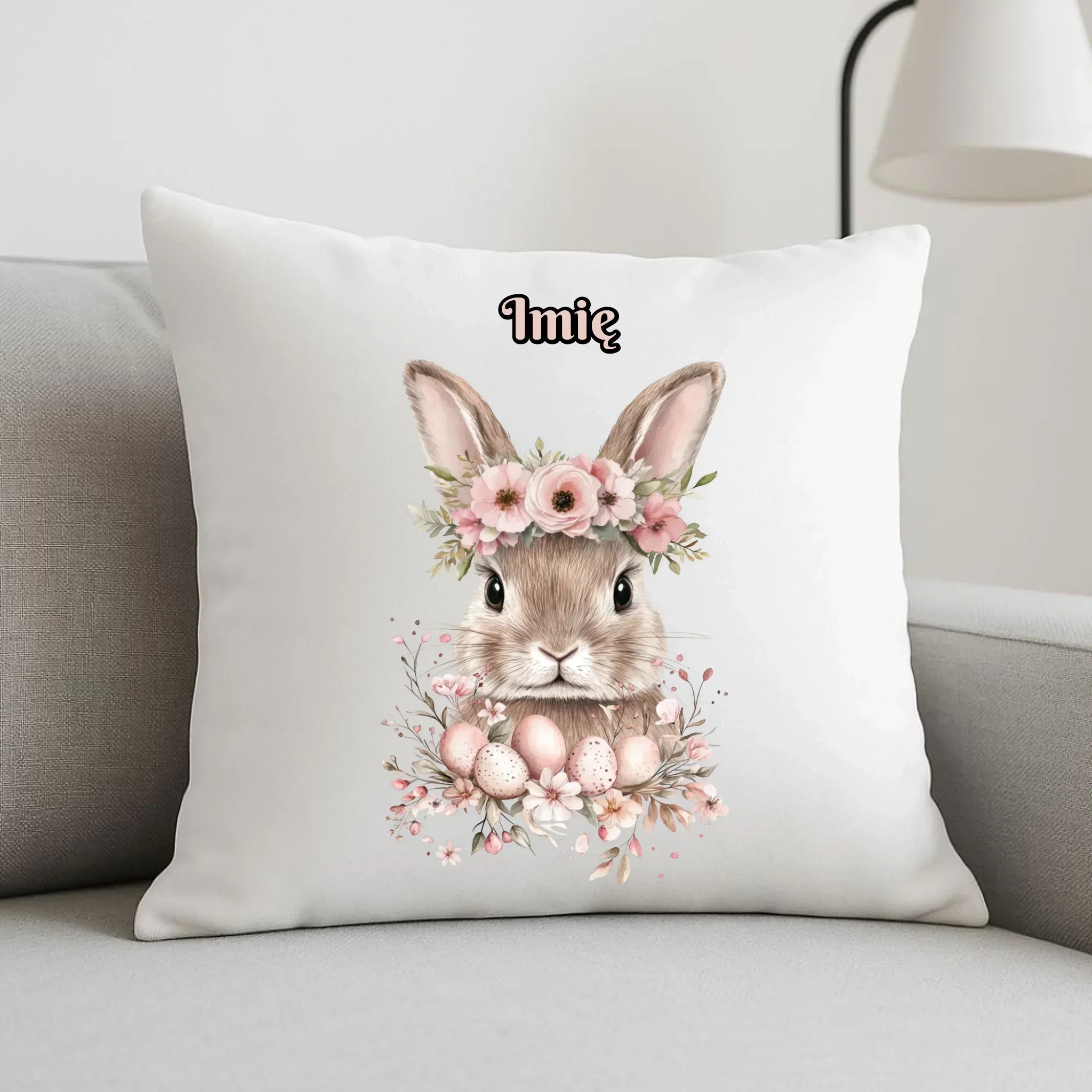 Poduszka dekoracyjna na Wielkanoc - Zajączek Boho - personalizowana WN05 - StoryCups.pl