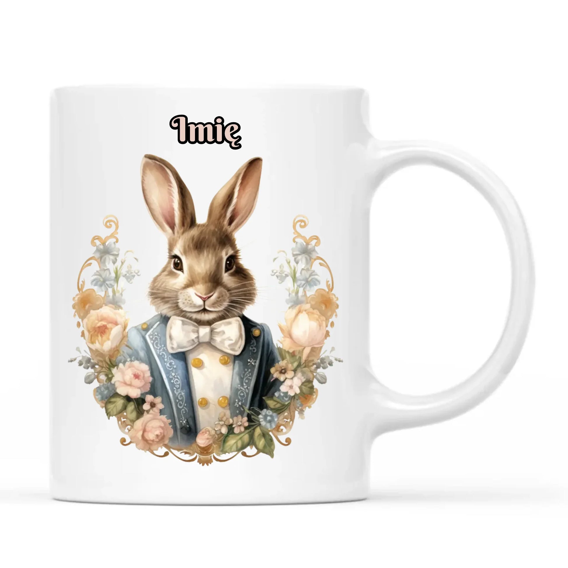 Kubek na Wielkanoc - Elegancki Pan Zając - Prezent personalizowany WN06 - StoryCups.pl