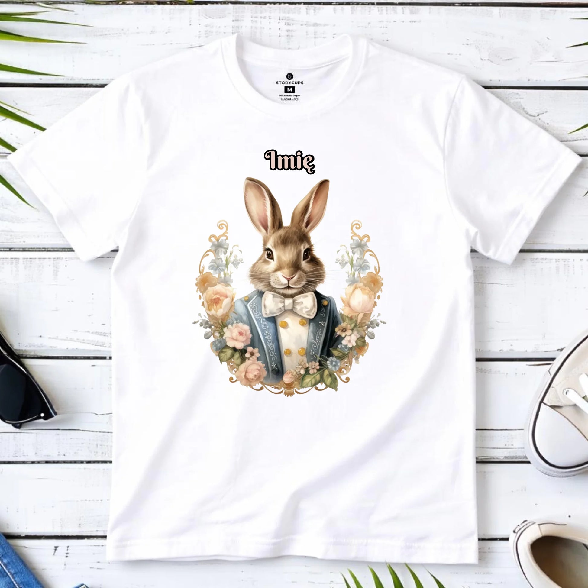 Koszulka męska na Wielkanoc - Elegancki Pan Zając - personalizowana WN06 - StoryCups.pl