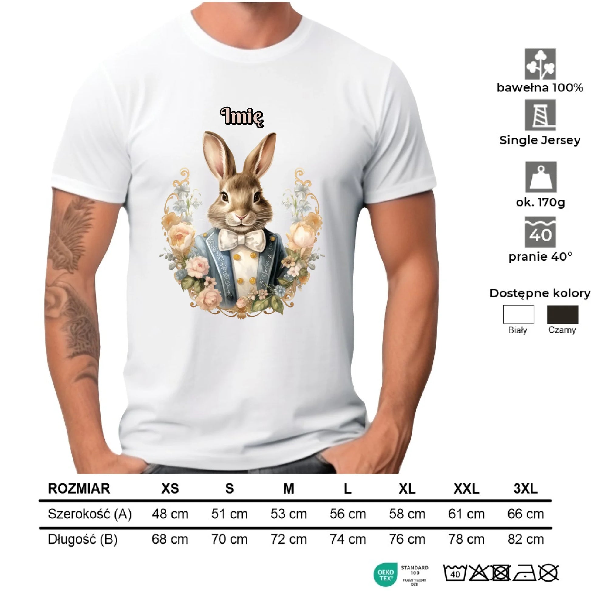 Koszulka męska na Wielkanoc - Elegancki Pan Zając - personalizowana WN06 - StoryCups.pl