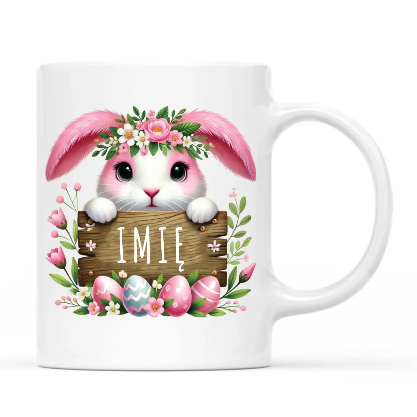 Kubek na Wielkanoc - Słodki Różowy Zajączek - Prezent personalizowany WN07 - StoryCups.pl