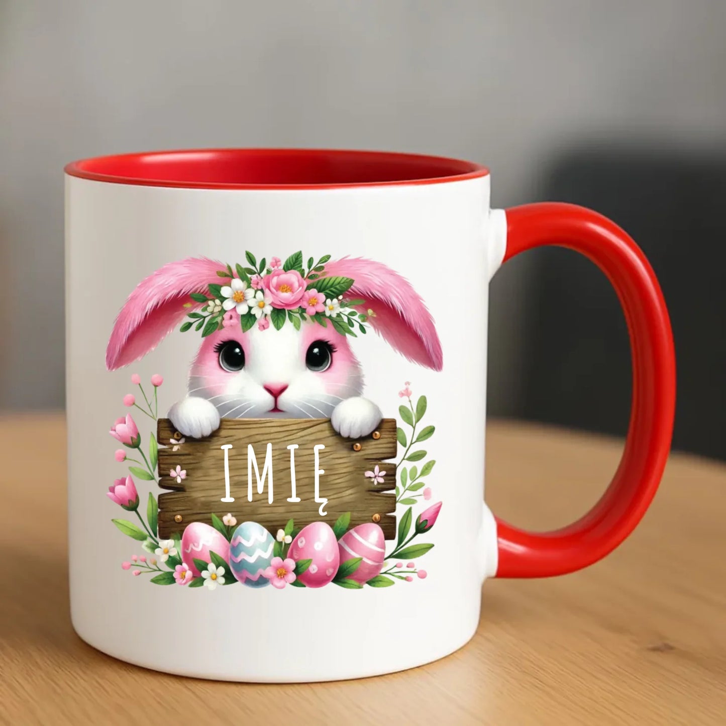 Kubek na Wielkanoc - Słodki Różowy Zajączek - Prezent personalizowany WN07 - StoryCups.pl