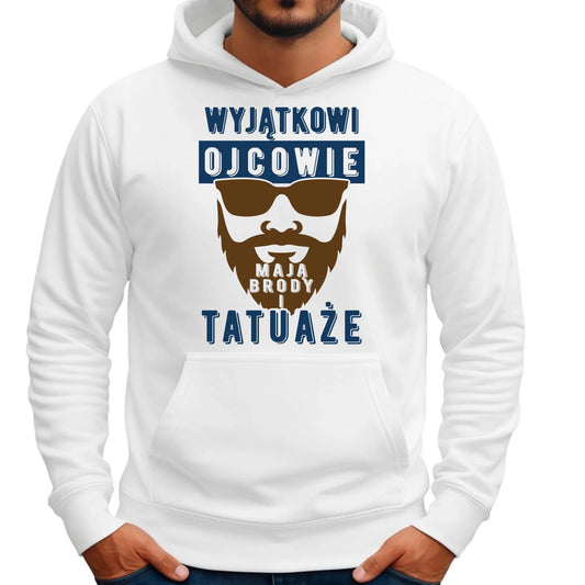 Wyjątkowi ojcowie mają brody i tatuaże | Bluza męska z kapturem dla taty DT73 - StoryCups.pl
