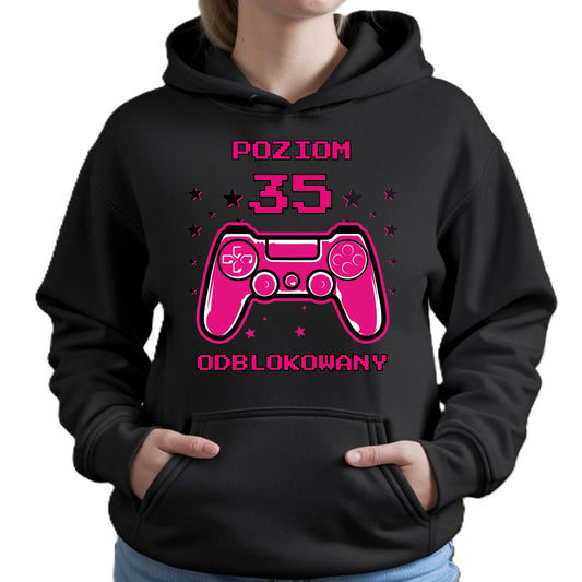 Poziom odblokowany (wiek) | Bluza damska z kapturem na urodziny dla gracza U23