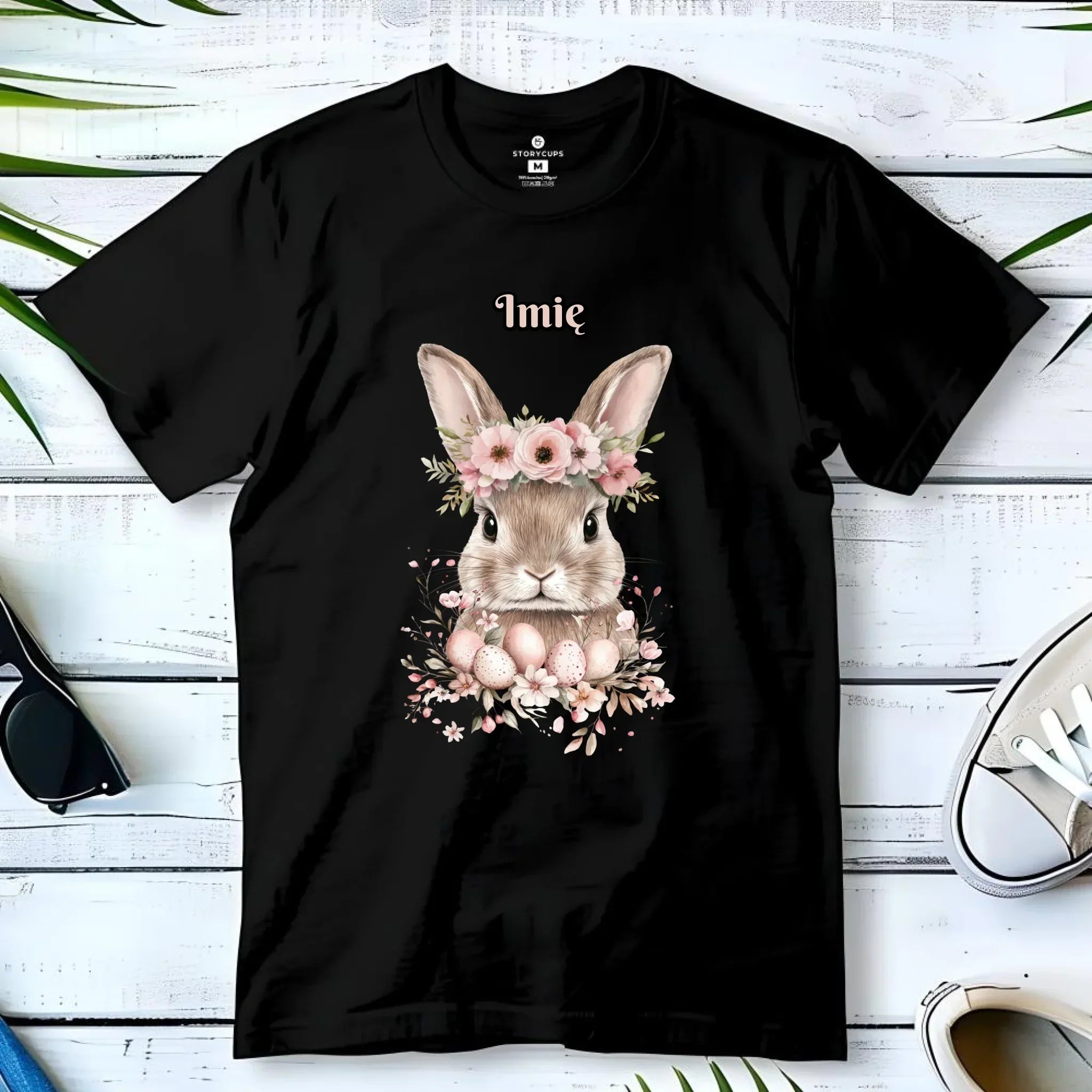 Koszulka dziecięca na Wielkanoc - Zajączek Boho w kwiatach - Prezent personalizowany WN05 - StoryCups.pl