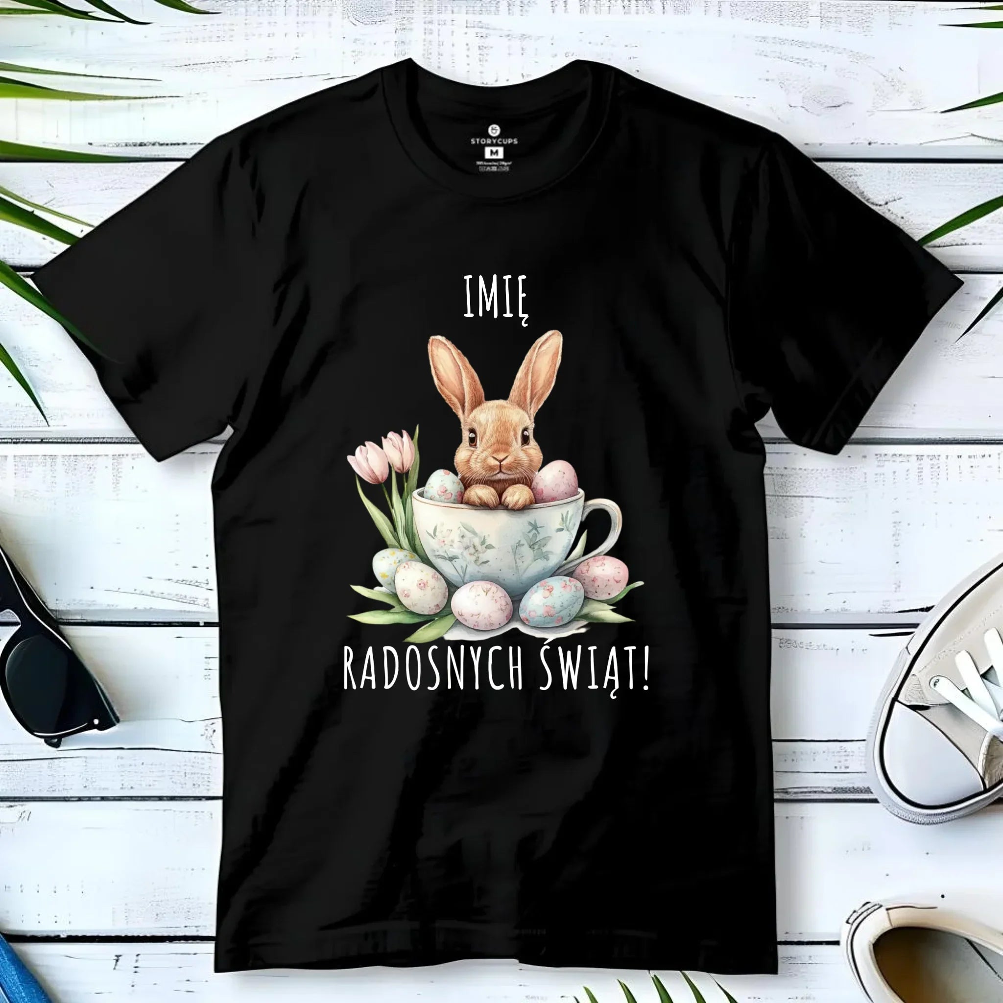Koszulka dziecięca na Wielkanoc - Zajączek radosnych świąt - personalizowana WN01 - StoryCups.pl