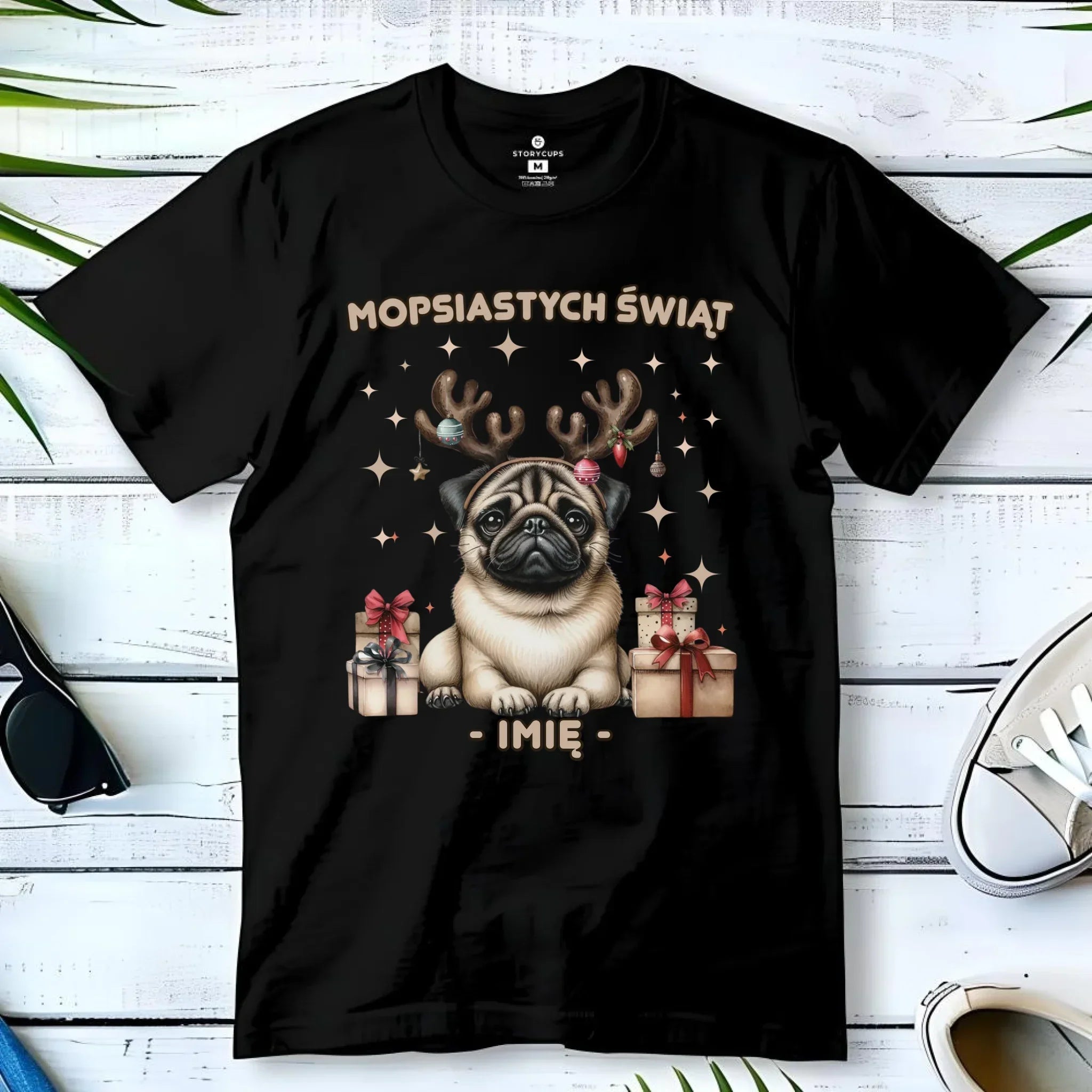Koszulka dziecięca świąteczna - Mops Mopsiastych świąt - personalizowana BN91 - StoryCups.pl