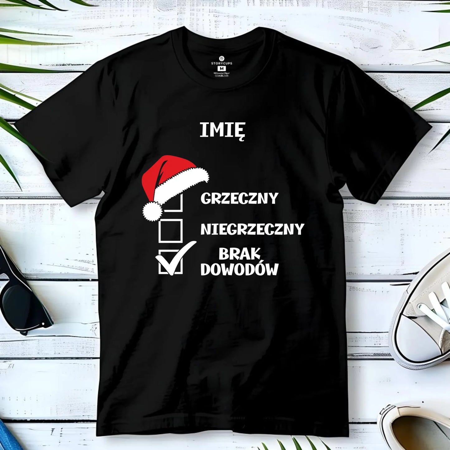 Koszulka dziecięca świąteczna dla chłopca - Grzeczny niegrzeczny brak dowodów - personalizowana BN99