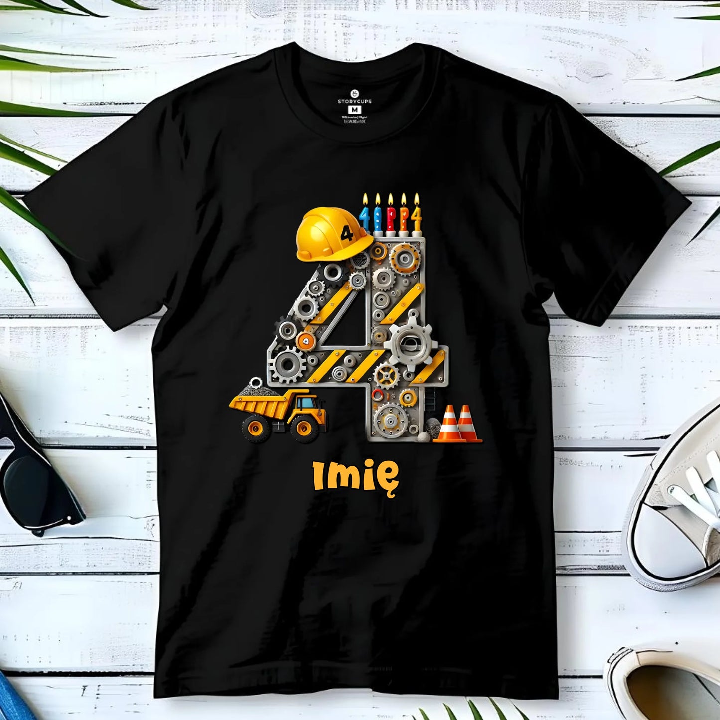Koszulka dziecięca urodzinowa - prezent na 4 urodziny dla chłopca - Wywrotka - personalizowana U38