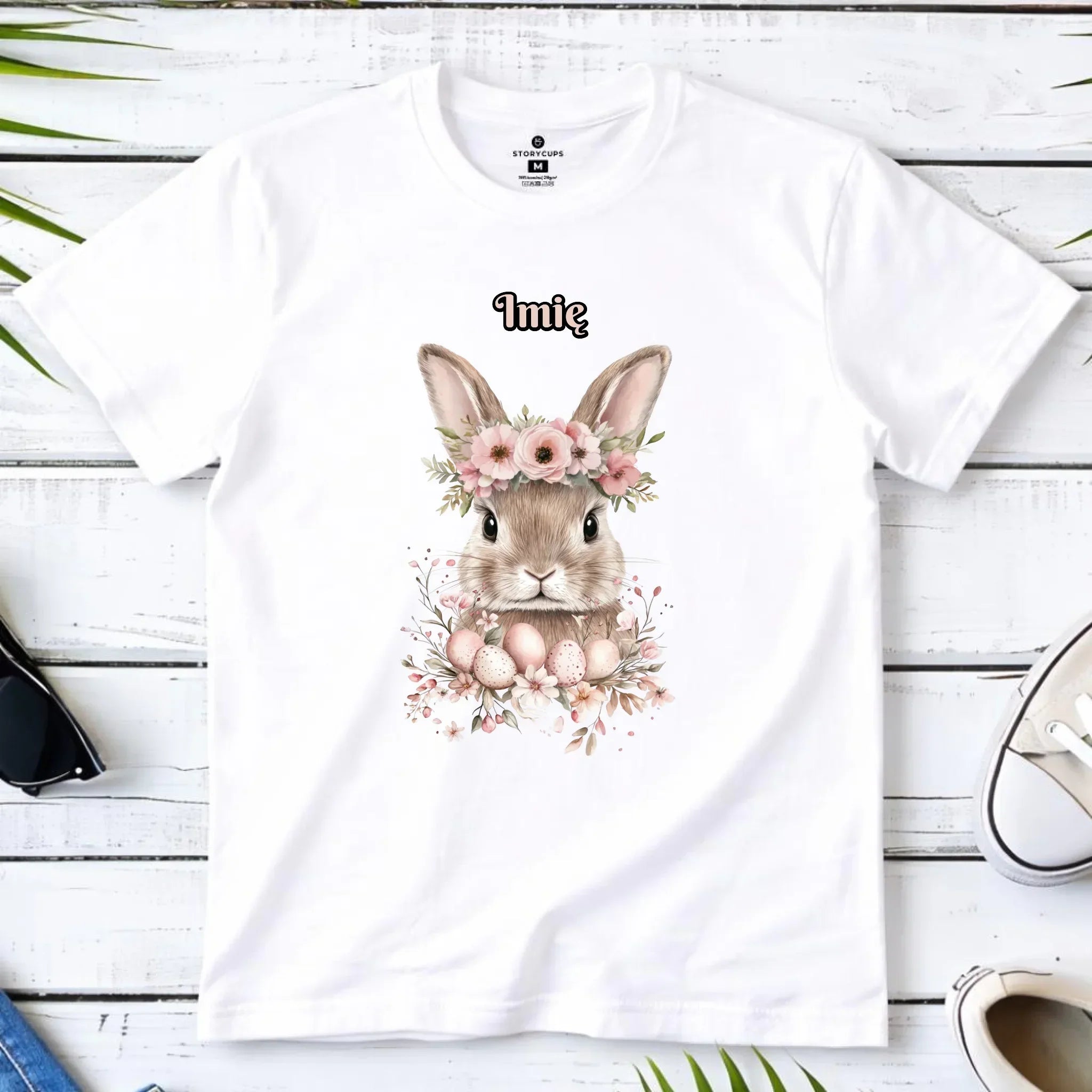 Koszulka dziecięca na Wielkanoc - Zajączek Boho w kwiatach - Prezent personalizowany WN05 - StoryCups.pl