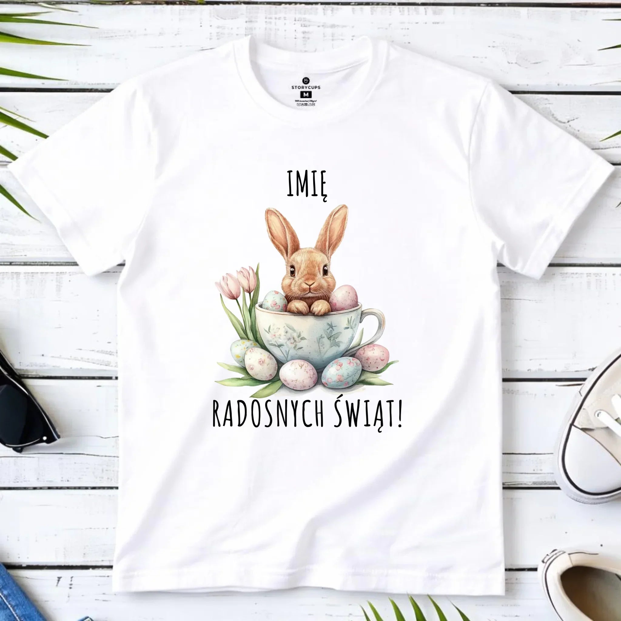 Koszulka dziecięca na Wielkanoc - Zajączek radosnych świąt - personalizowana WN01 - StoryCups.pl