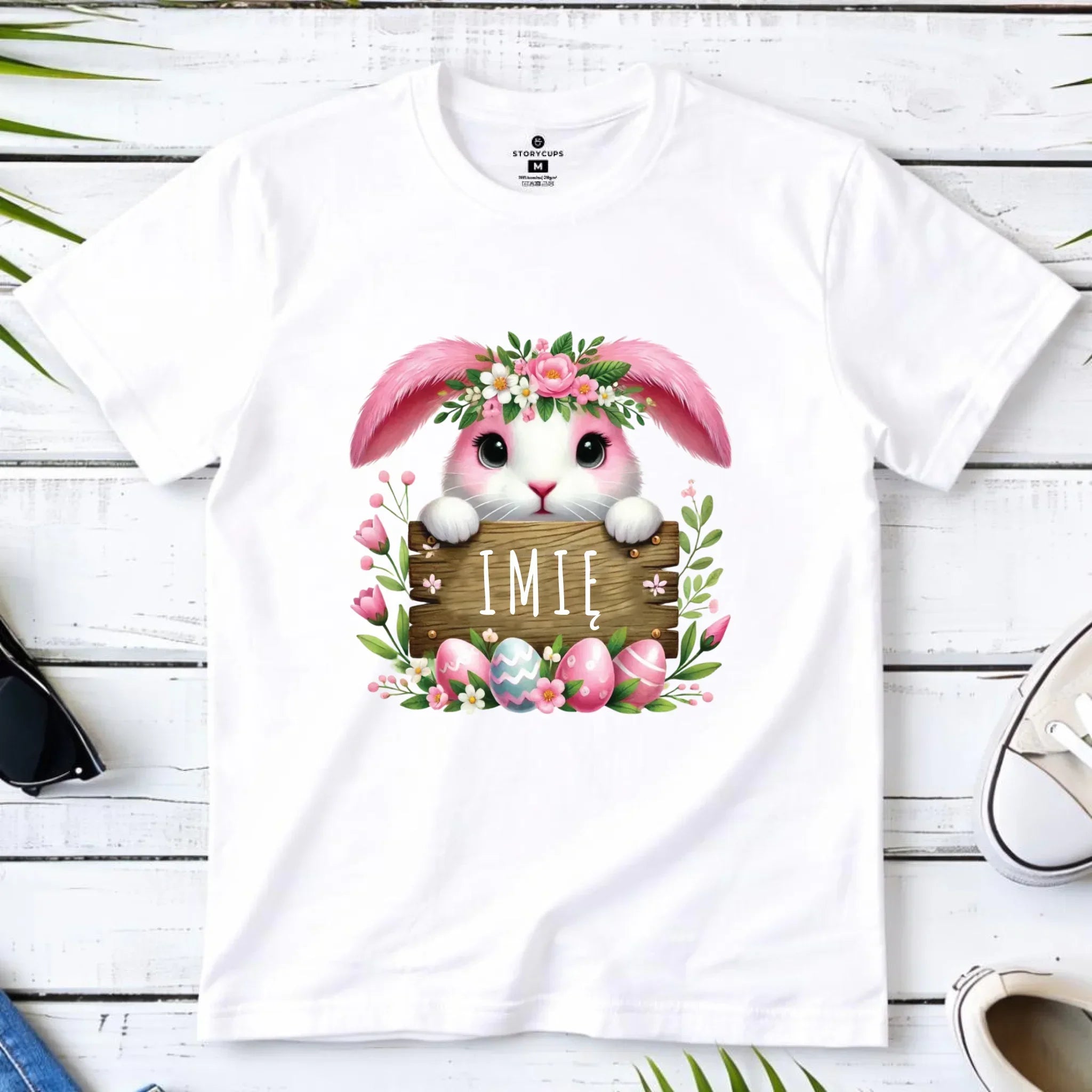 Koszulka dziecięca na Wielkanoc - Słodki Różowy Zajączek - Prezent personalizowany WN07 - StoryCups.pl